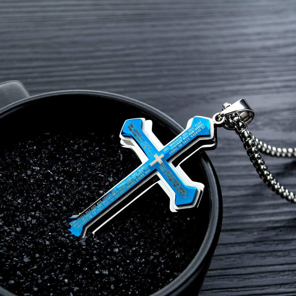 Men'S Cross Pendant Necklace Large Stainless Steel Cross Pendant Necklace for Men Women