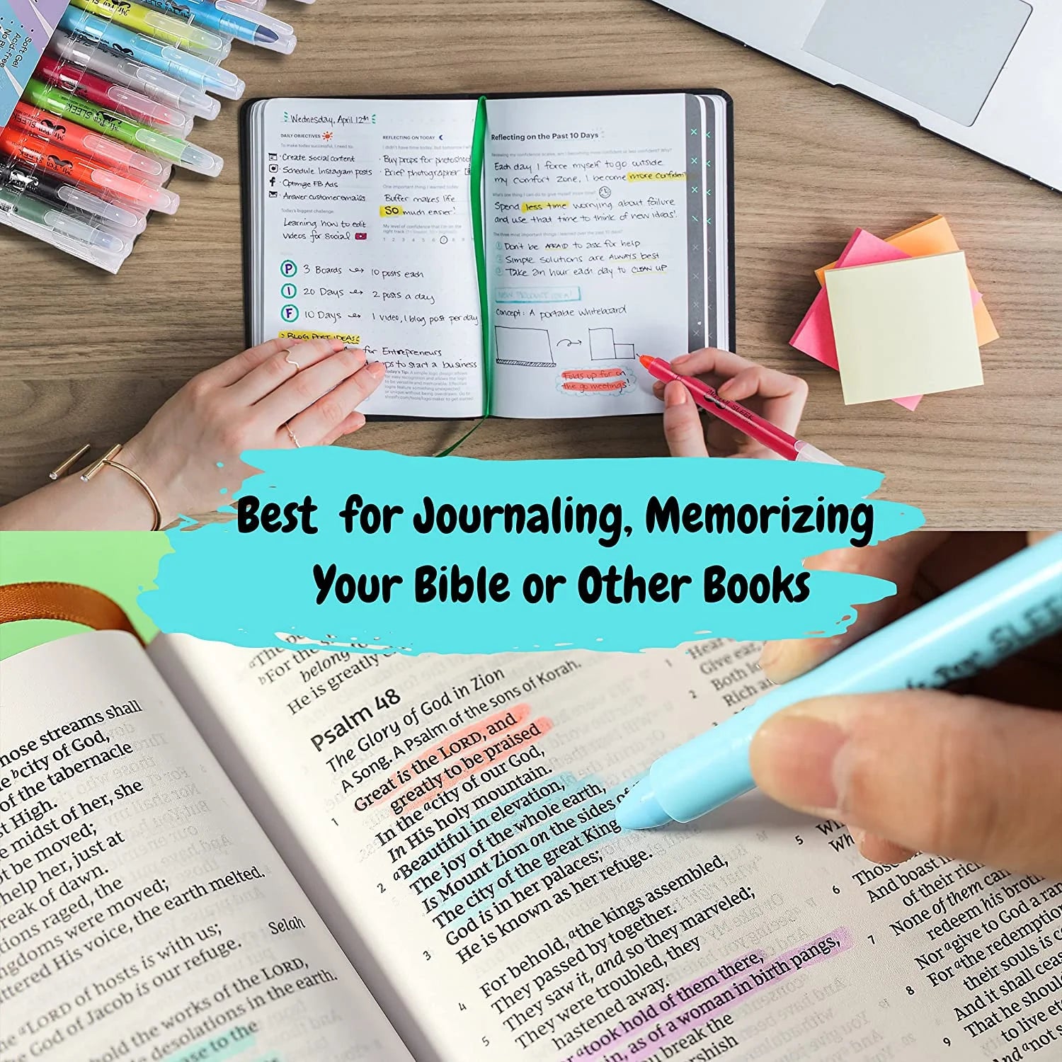 - No Bleed Gel Highlighter, 16 Pcs (8 Pastel Colors and 8 Vibrant Colors), Bible Highlighters