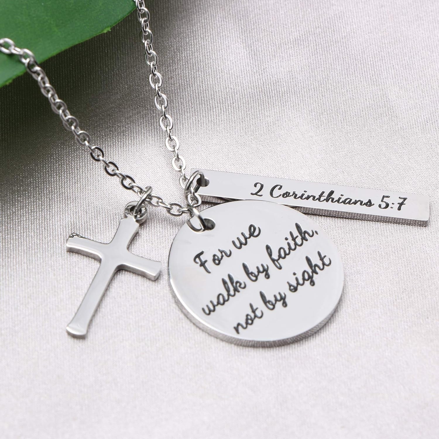 God Necklace Christian Religious Bible Verse Scripture Inspirational Prayer Necklaces Engraved for We Walk by Faith, Not by Sight -2 Corinthians 5:7