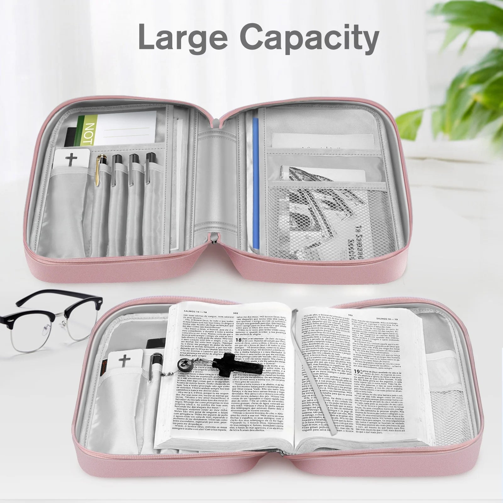 Bible Cover, Carrying Book Case Church Bag Bible Protective with Handle and Zippered Pocket, Perfect Gift for Men Women Father, Rose Gold