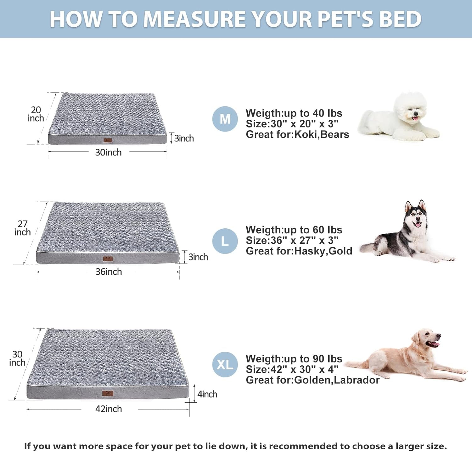 Orthopedic Large Dog Bed, Extra Large Waterproof Dog Bed with Removable Washable Cover & Anti-Slip Bottom,Egg Crate Foam Pet Bed Mat,Soft Rose Plush Pet Crate Mat