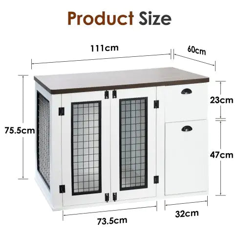 Furniture Style Dog Cage, Wooden Dog Crate, Double Door, Side Cabinet Dog Cage