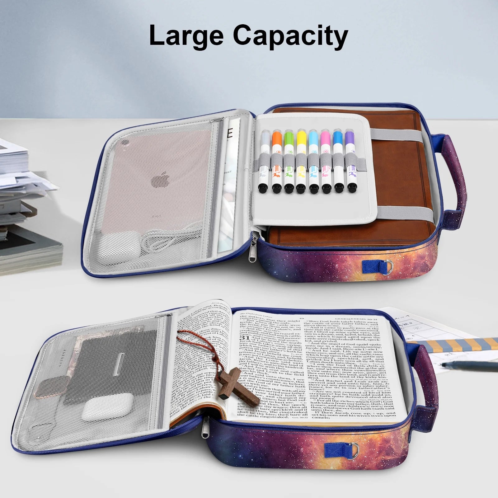 Large Bible Cover with Shoulder Strap, Durable Carrying Case, Bible Protection, Ideal Gift for Female Women, Galaxy