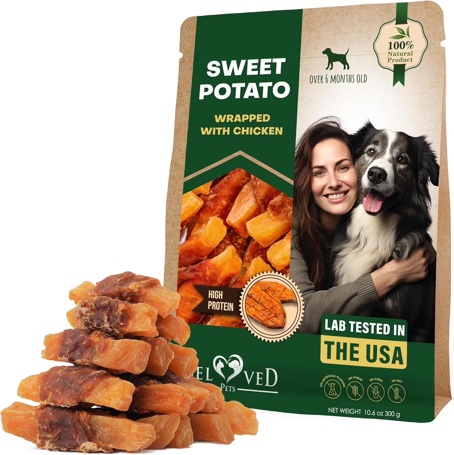 Dog Treats Sweet Potato Wrapped with Chicken 10.6 Oz & Pet Natural Chew - Grain Free Dried Snacks in Bulk - Best Twists for Training Small & Large Dogs - Made for USA