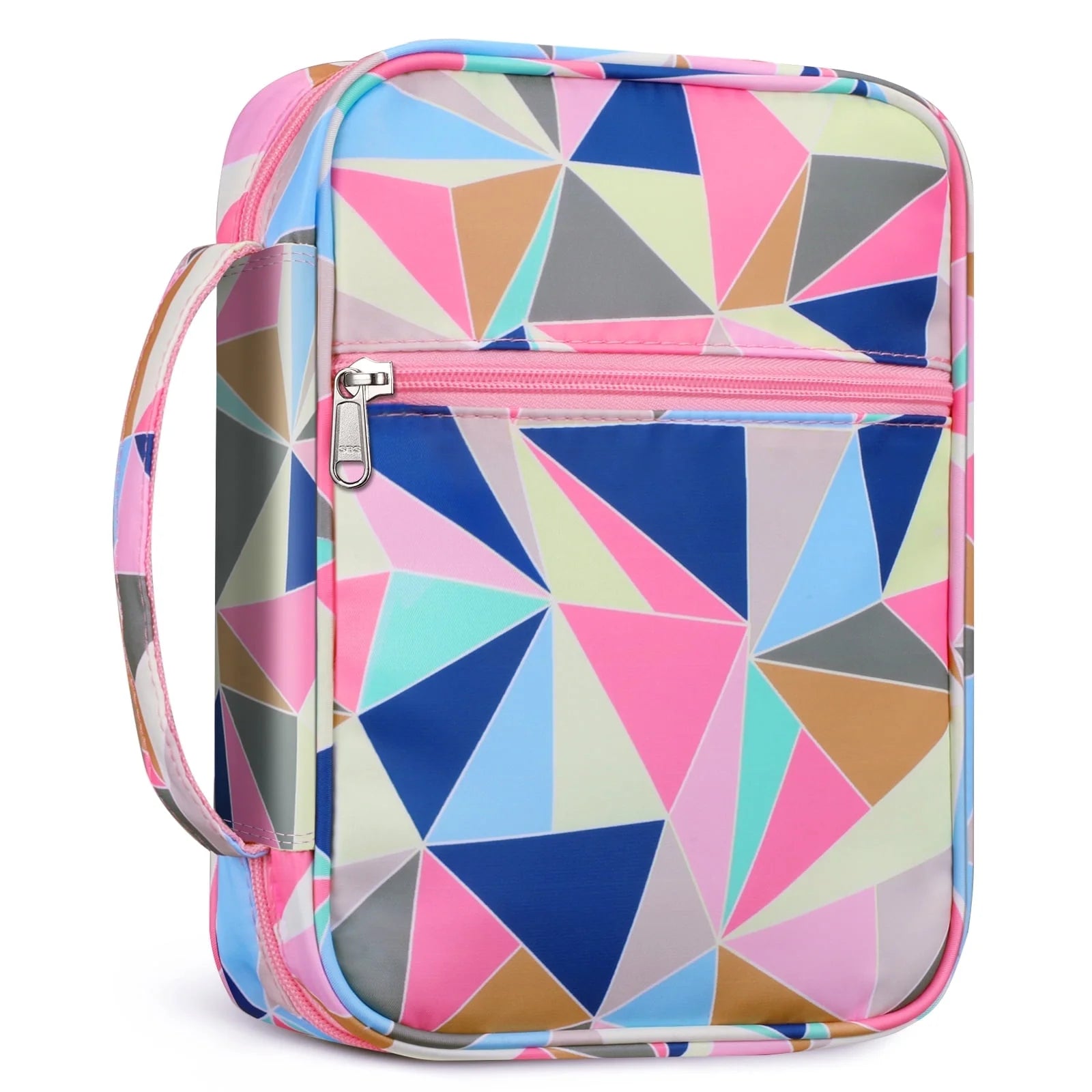Bible Cover, Carrying Book Case Church Bag Bible Protective with Handle and Zippered Pocket, Perfect Gift for Men Women Father, Geometric-Pink