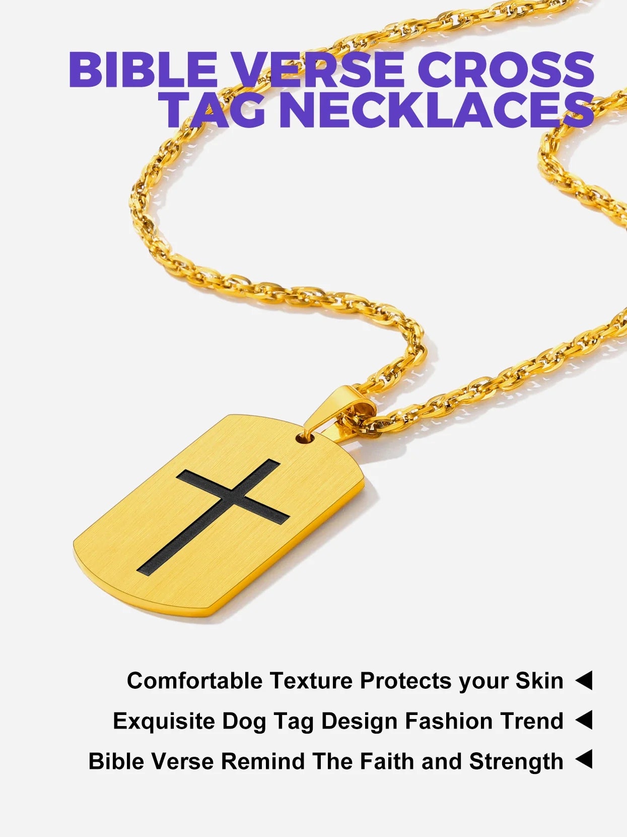 Cross Necklace for Men Stainless Steel Dog Tag Bible Verse Gold Plated Pendant Chain Christmas Jewelry Gifts for Son