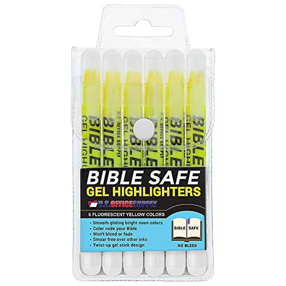 Bible Safe Highlighter Set of 6 Yellow Bright Fluorescent Markers, Dry Bible Highlighters No Bleed, Fade or Smear, Safe Gel Markers, Accessories, Study Guide