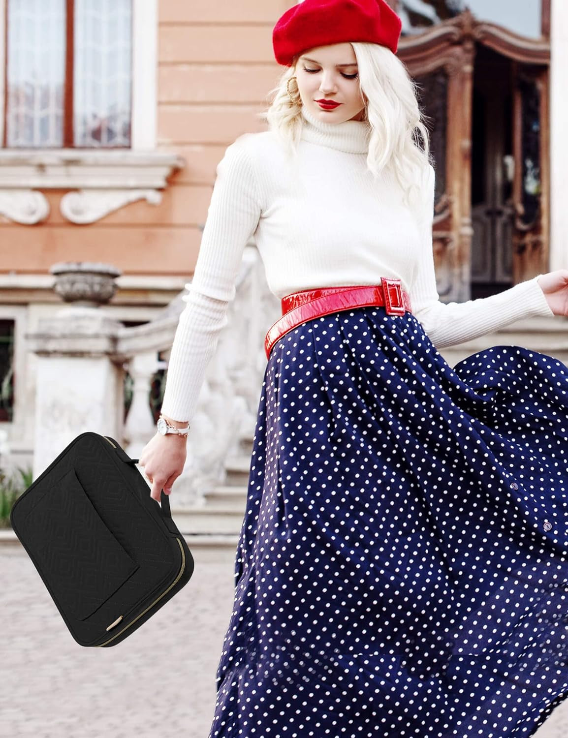 Bible Cover Case for Women, Bible Study Supplies, Bible Journaling Kit, 6 No Bleed Bible Highlighters and Pens, 75 Bible Tabs, Large Size Zippered Bible Bags (Black)