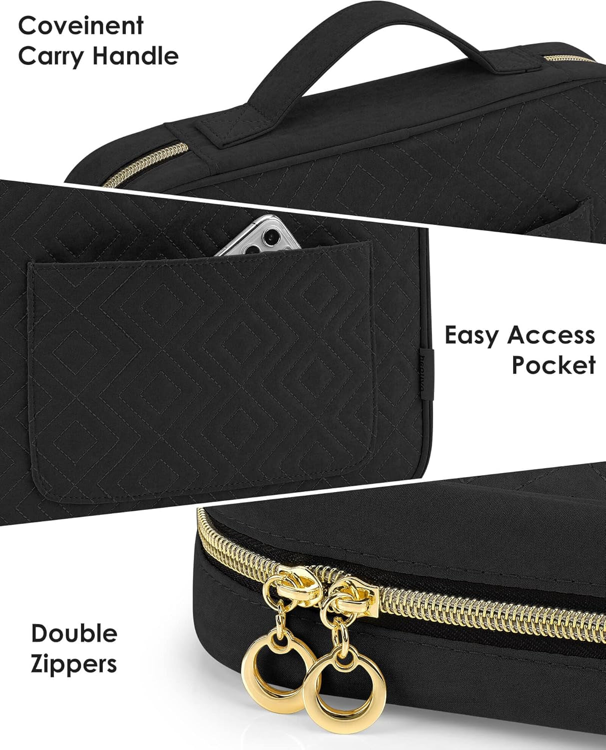 Bible Cover Case for Women, Bible Study Supplies, Bible Journaling Kit, 6 No Bleed Bible Highlighters and Pens, 75 Bible Tabs, Large Size Zippered Bible Bags (Black)