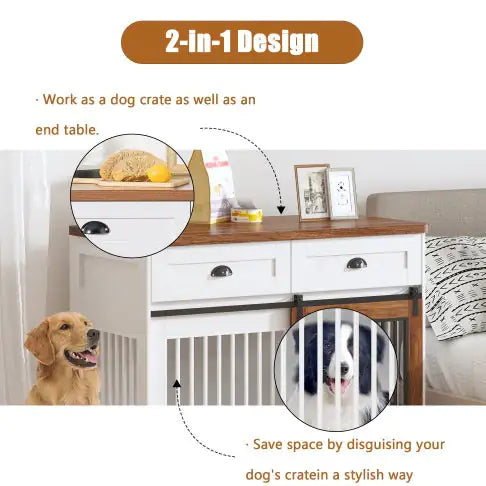 Heavy Duty Furniture Style Dog Cage Wooden Double Door Side Cabinet Dog Crate.