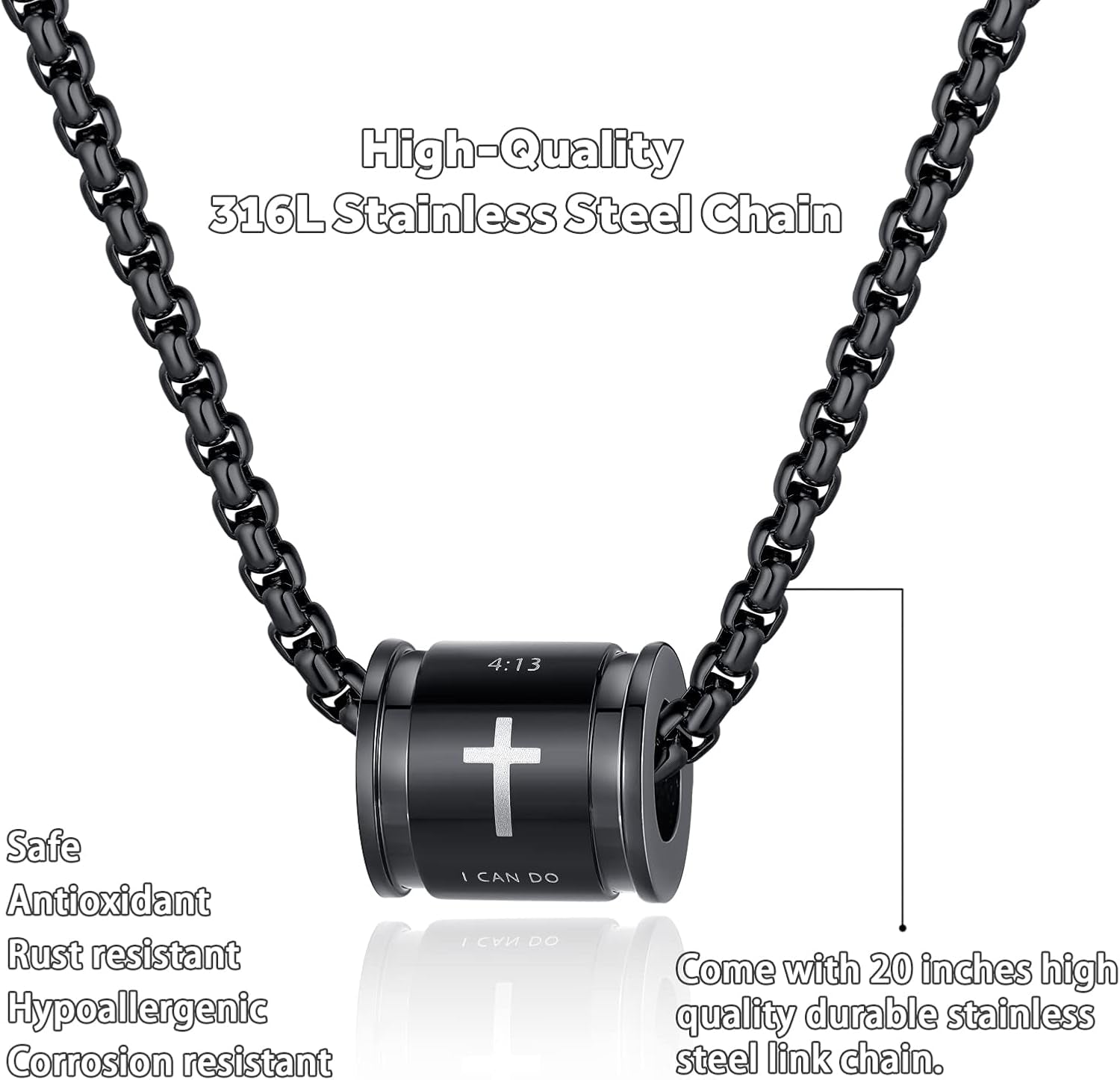 Cross Necklace for Men Stainless Steel Crucifix Lord'S Prayer Pendant Necklace 20 Inch Chain