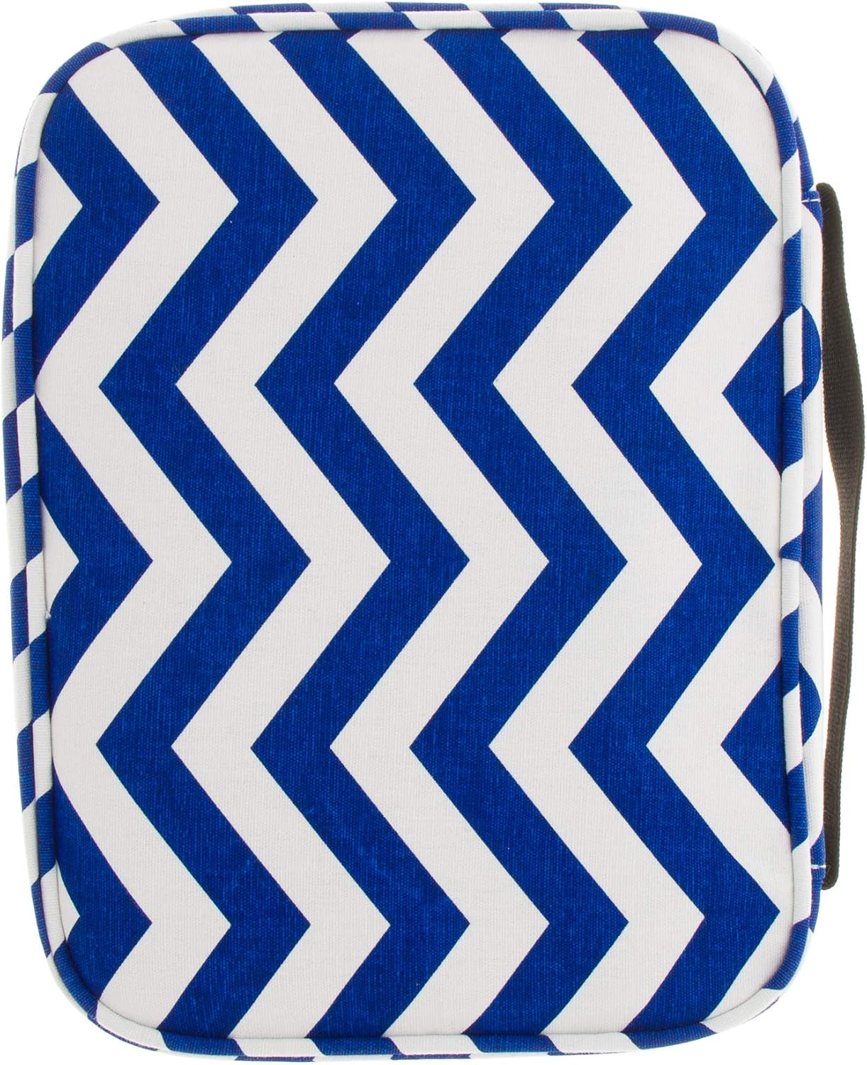 Premium Canvas Compact Bible Cover with Carrying Handle, Book Protector with Pockets Colorful Chevron Bible Case with Zipper and Pen Holder for Women, Girls, Ladies (Navy Chevron)