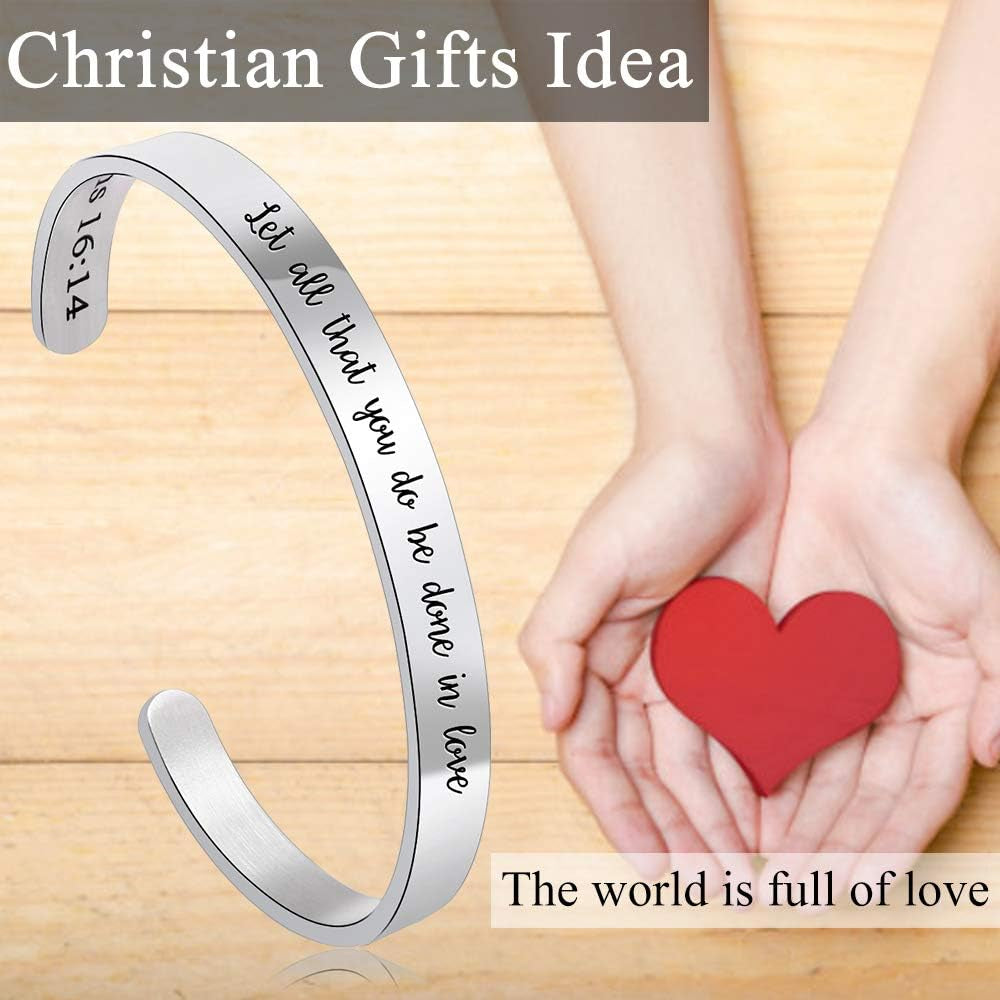 Christian Gifts for Women Inspirational Religious Bracelets for Women Her Girls Cuff Bangle Mens Bracelets Bible Verse Faith Baptism Gifts for Teenage Girls Mantra Quotes Engraved Jewelry