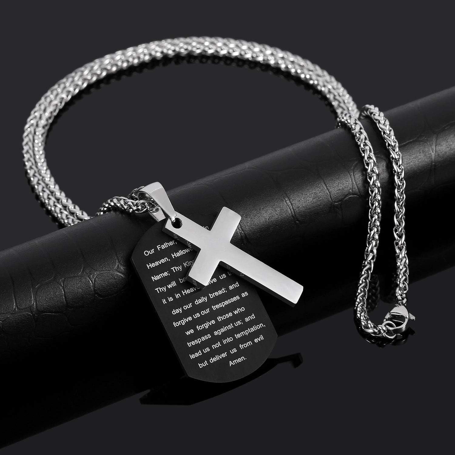 Dog Tag Cross Necklace Gifts for Men Boys, Stainless Steel Bible Verse Pendant Chain Necklace Military Christian Religious Christmas Stocking Stuffers Jewelry Gifts for Him Teens Kids Male