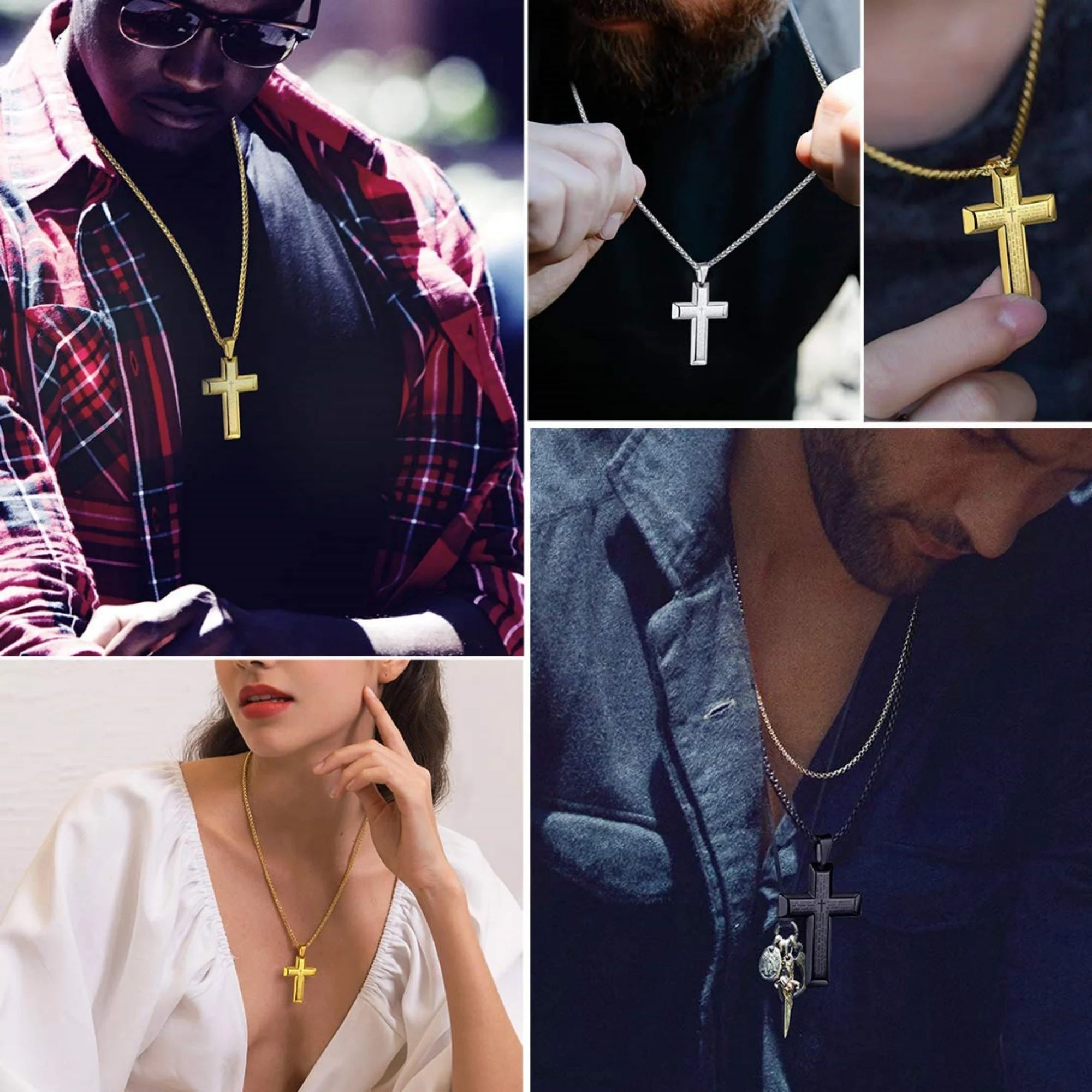 Gold Cross Necklaces for Men Stainless Steel Lord'S Prayer Pendant Necklace Boyfriend Husband Religious Valentine'S Day Gift Packaged