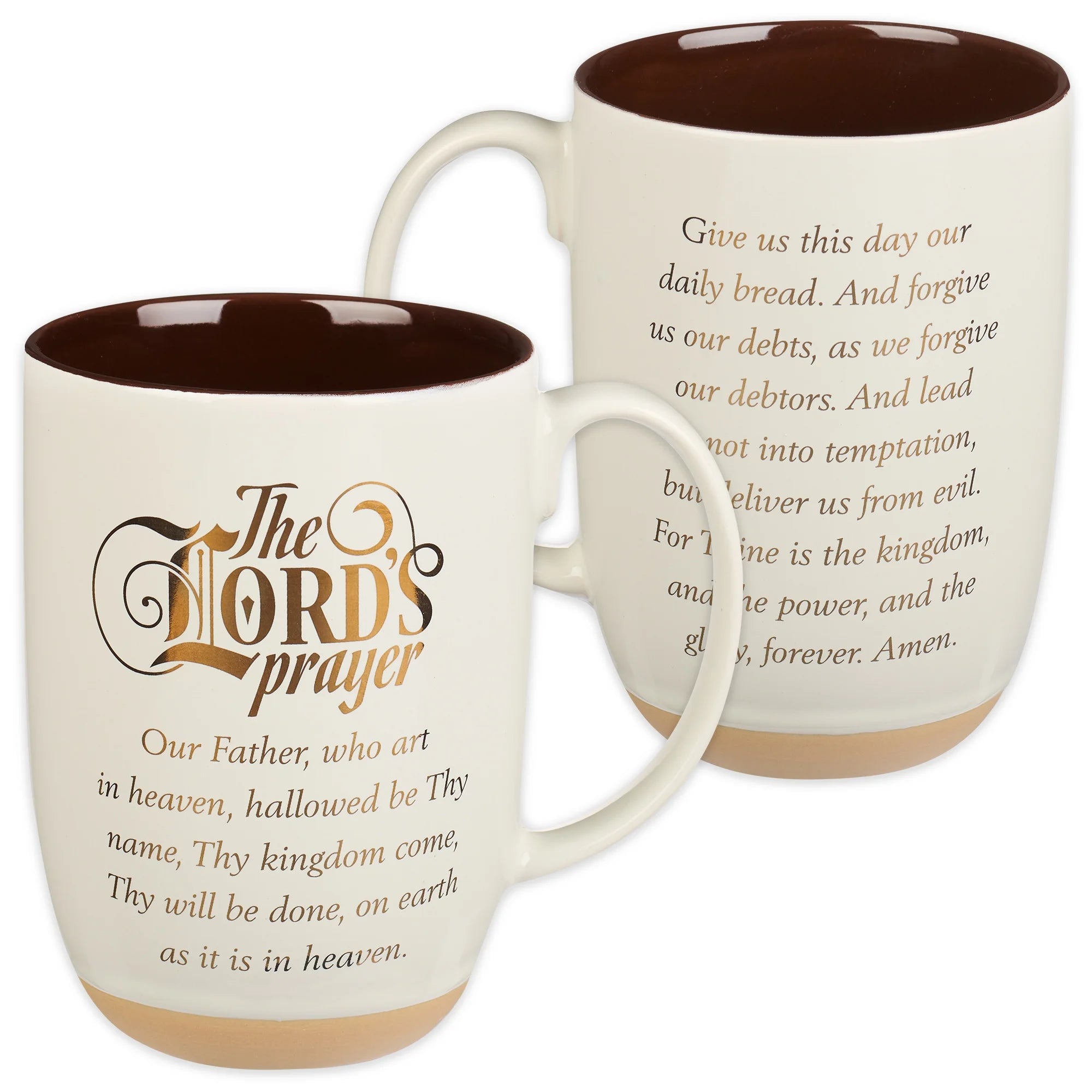 Large Ceramic Coffee & Tea Scripture Mug for Men & Women: the Lord'S Prayer - Non-Toxic/Lead-Free Inspirational Religious Novelty Clay Base Cup W/Gold Accents, White/Brown, 15 Oz.