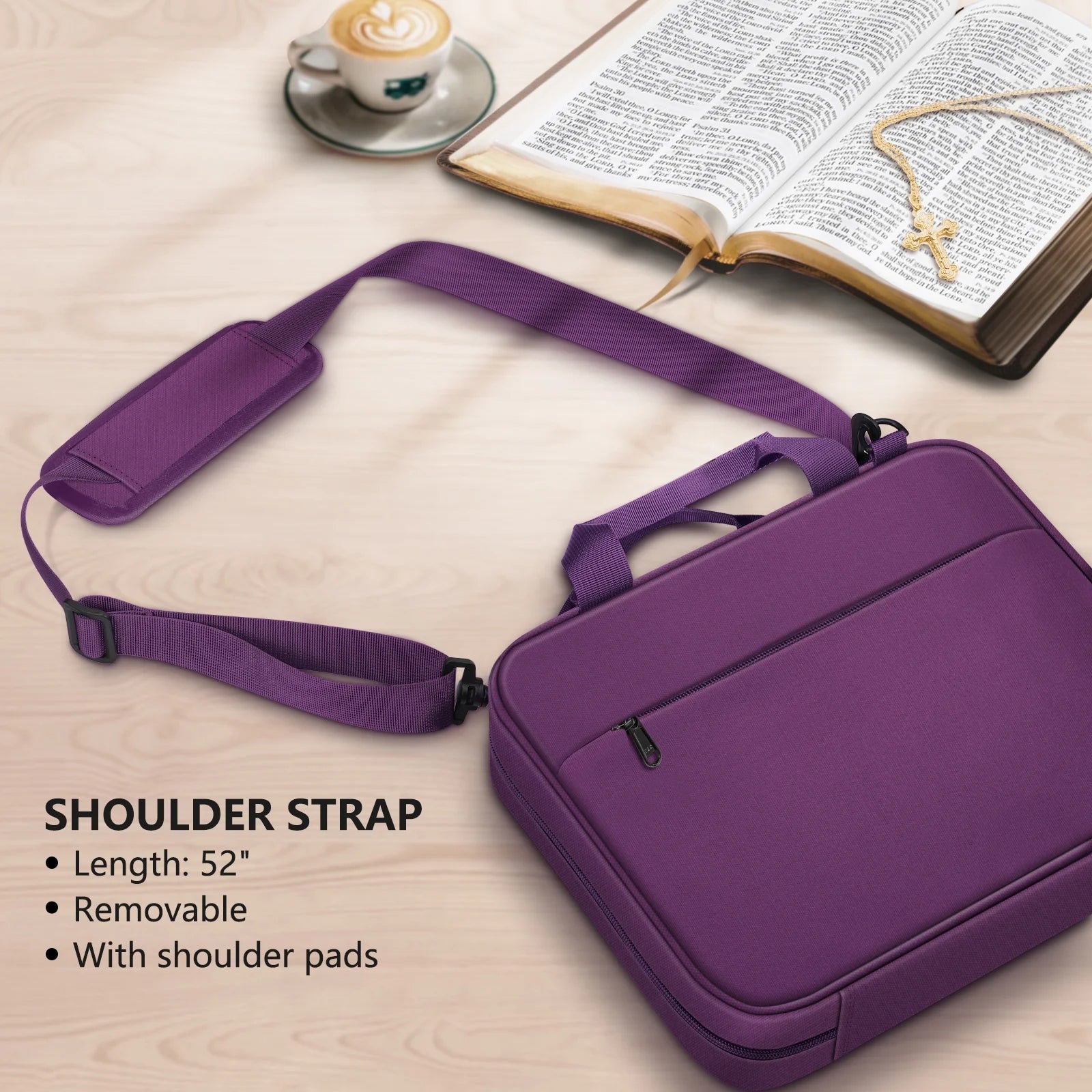 Extra Large Bible Cover, Carrying Book Case Church Bag Bible Protective with Detachable Shoulder Strap & Zippered Pocket, Gift for Men Women, Purple