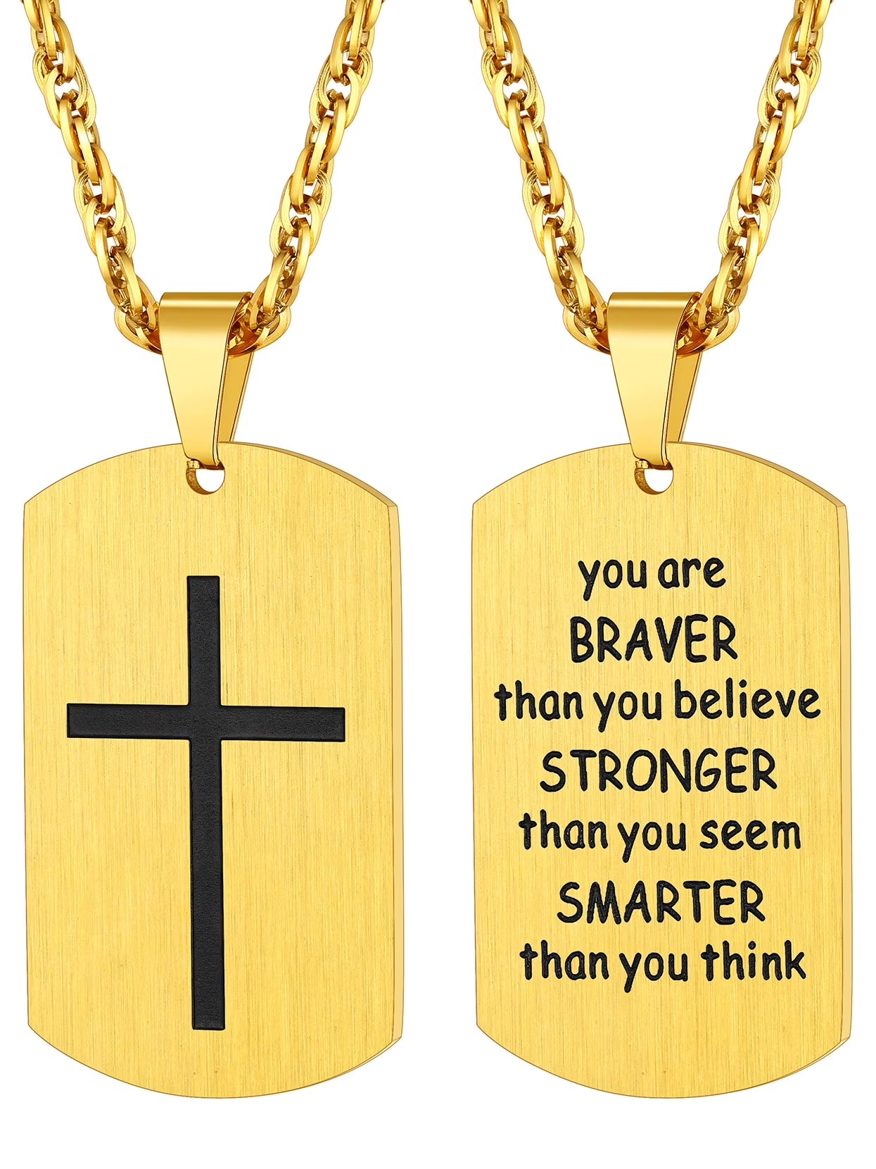Cross Necklace for Men Stainless Steel Dog Tag Bible Verse Gold Plated Pendant Chain Christmas Jewelry Gifts for Son