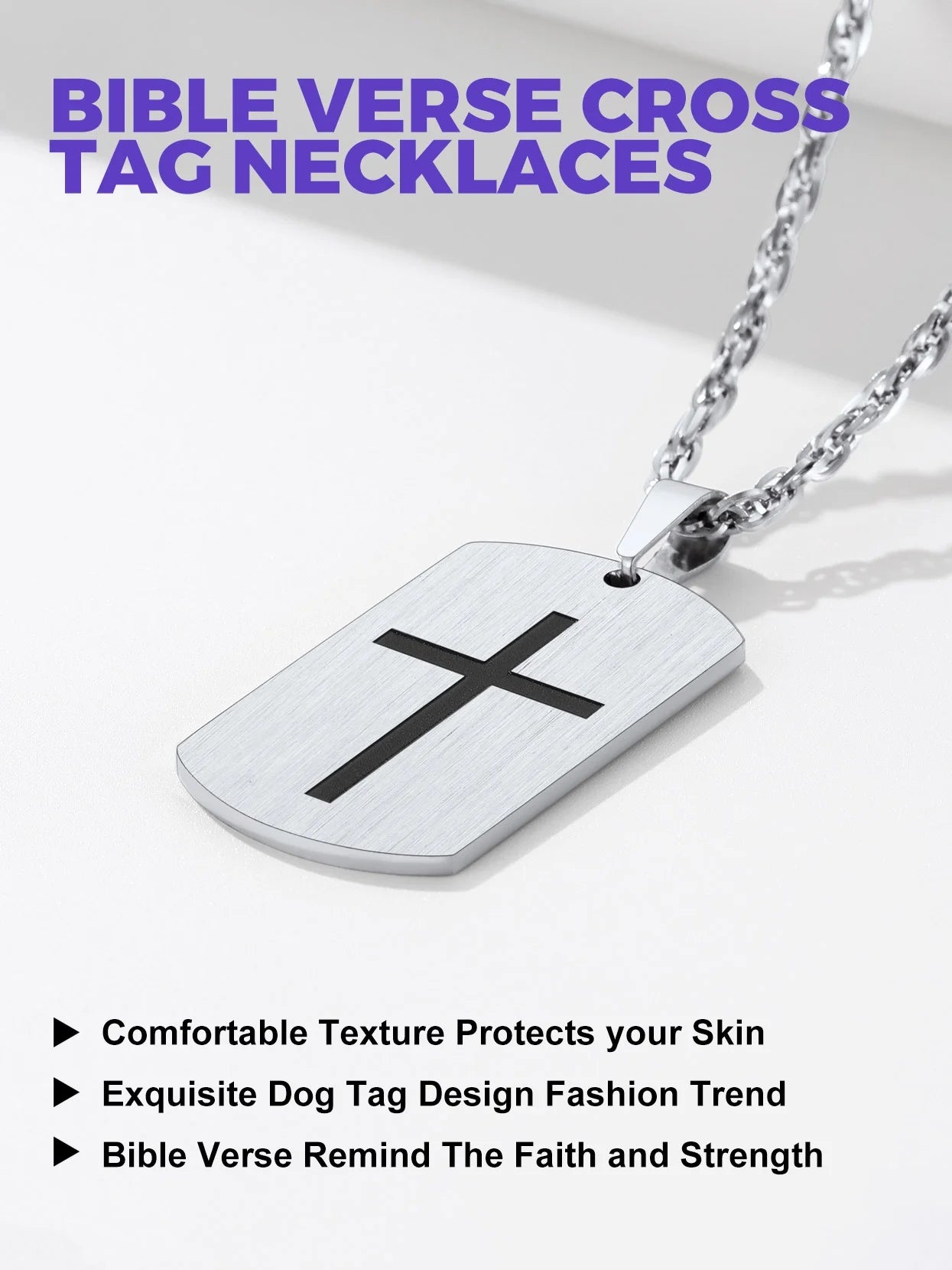 Cross Necklace for Men Stainless Steel Dog Tag Bible Verse Pendant Chain Christmas Jewelry Gifts for Son