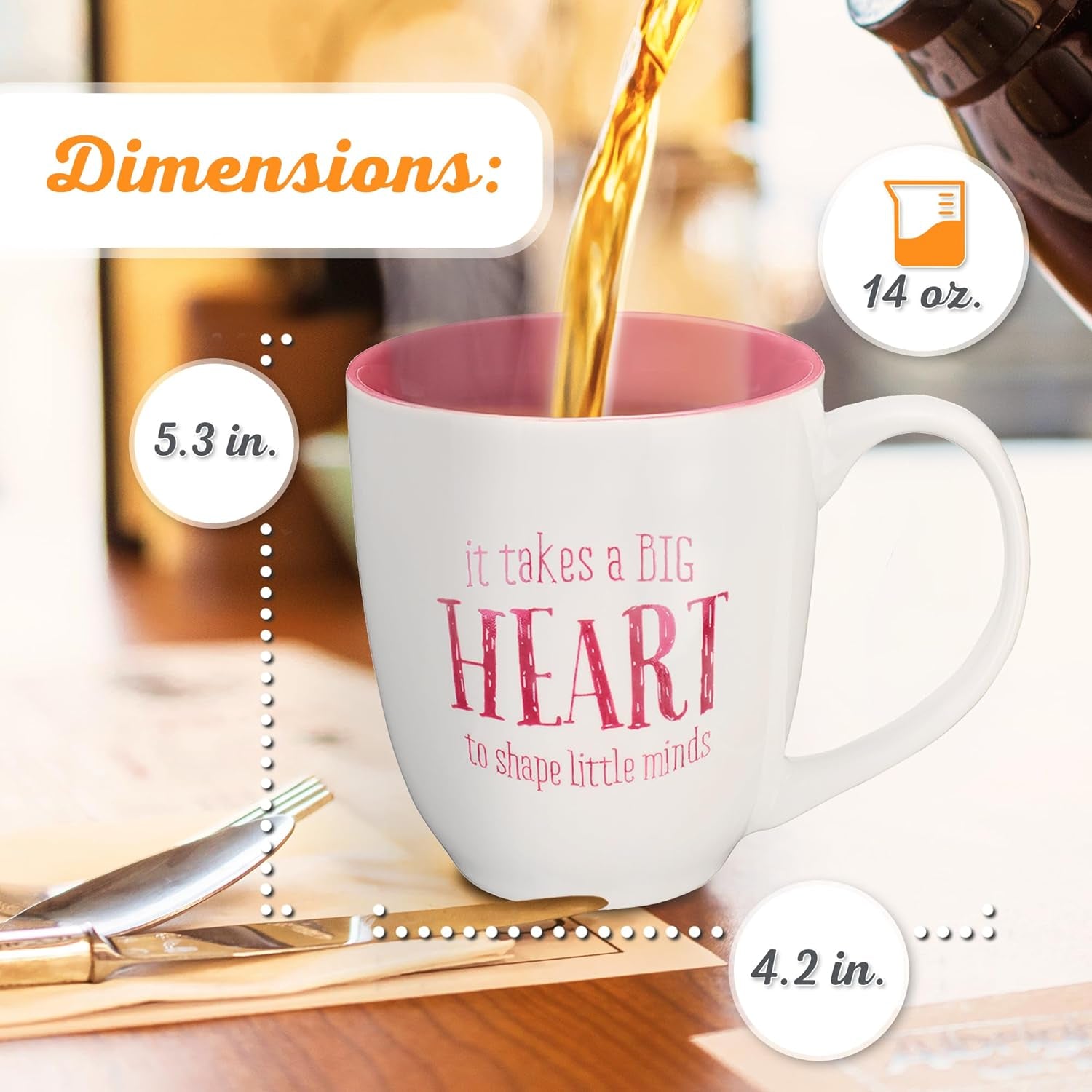 Pink Ceramic Coffee Mug – 14 Oz. Lead and Cadmium-Free Inspirational Scripture Coffee and Tea Mug for Teachers with Bible Verse: Let All You Do Be Done in Love – Corinthian 16:14