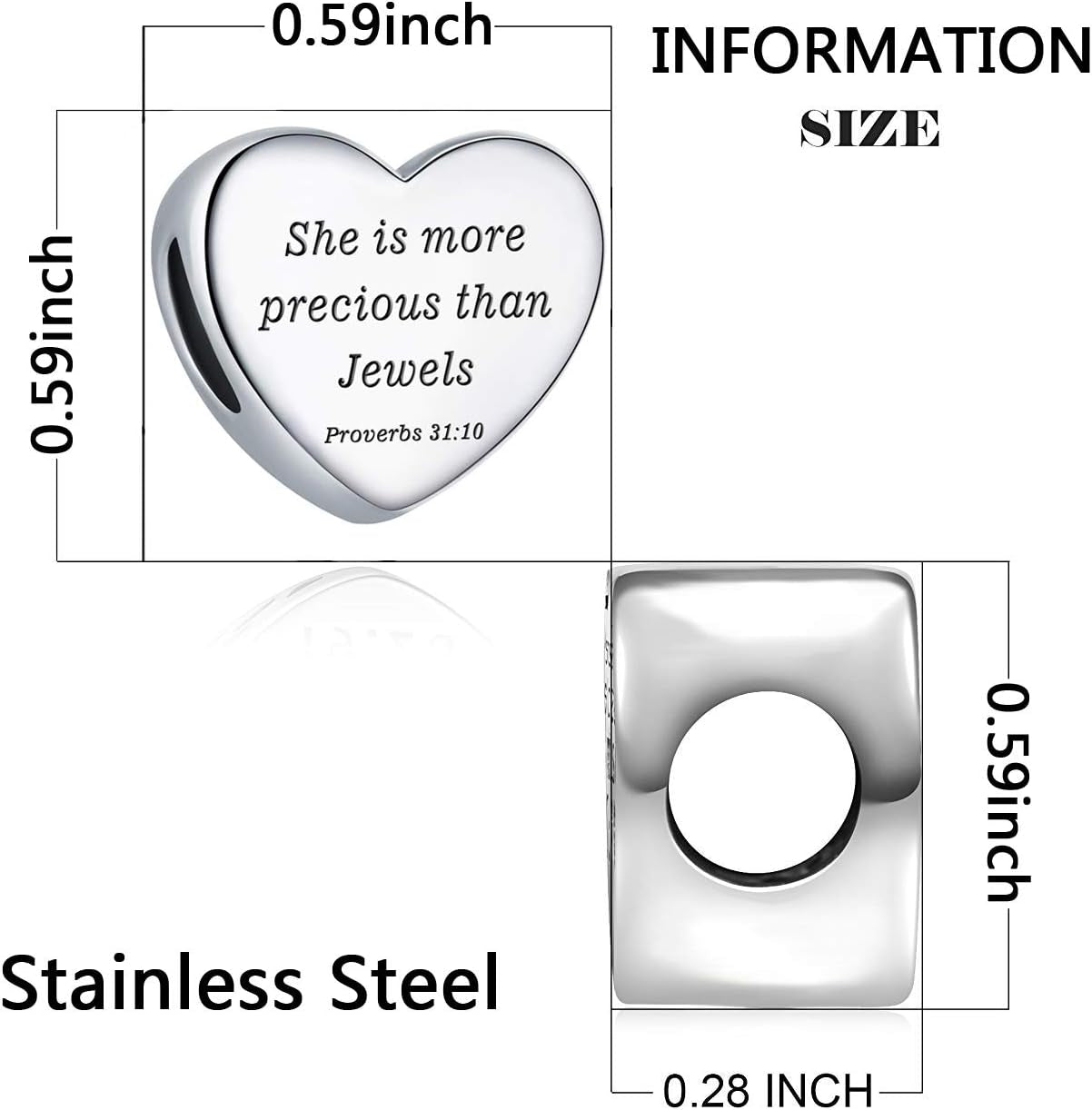 Heart Charm Fit Pandora Charms Bracelet Christian Bible Verse Charm Prayer Faith Religious Charms Gifts for Women