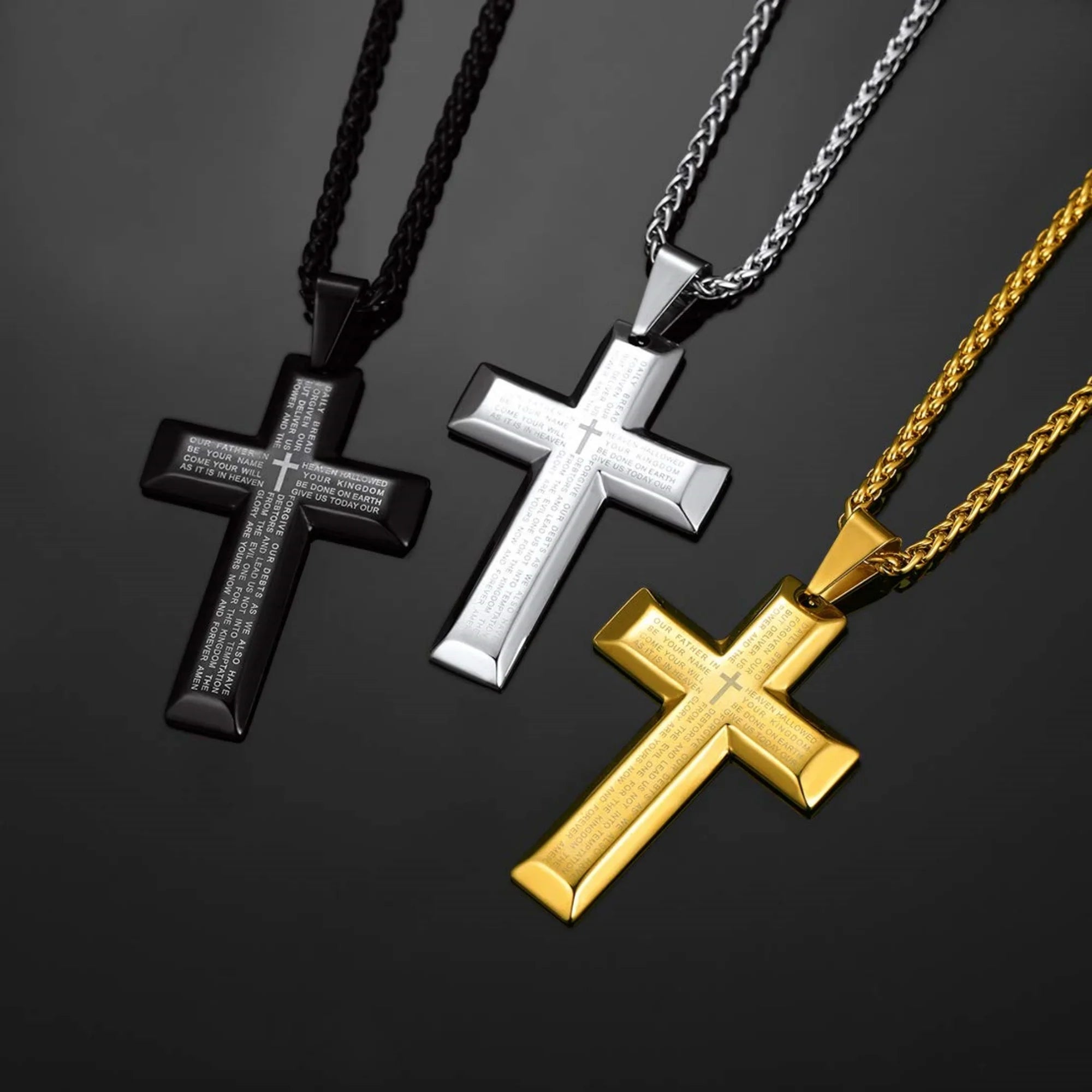 Gold Cross Necklaces for Men Stainless Steel Lord'S Prayer Pendant Necklace Boyfriend Husband Religious Valentine'S Day Gift Packaged