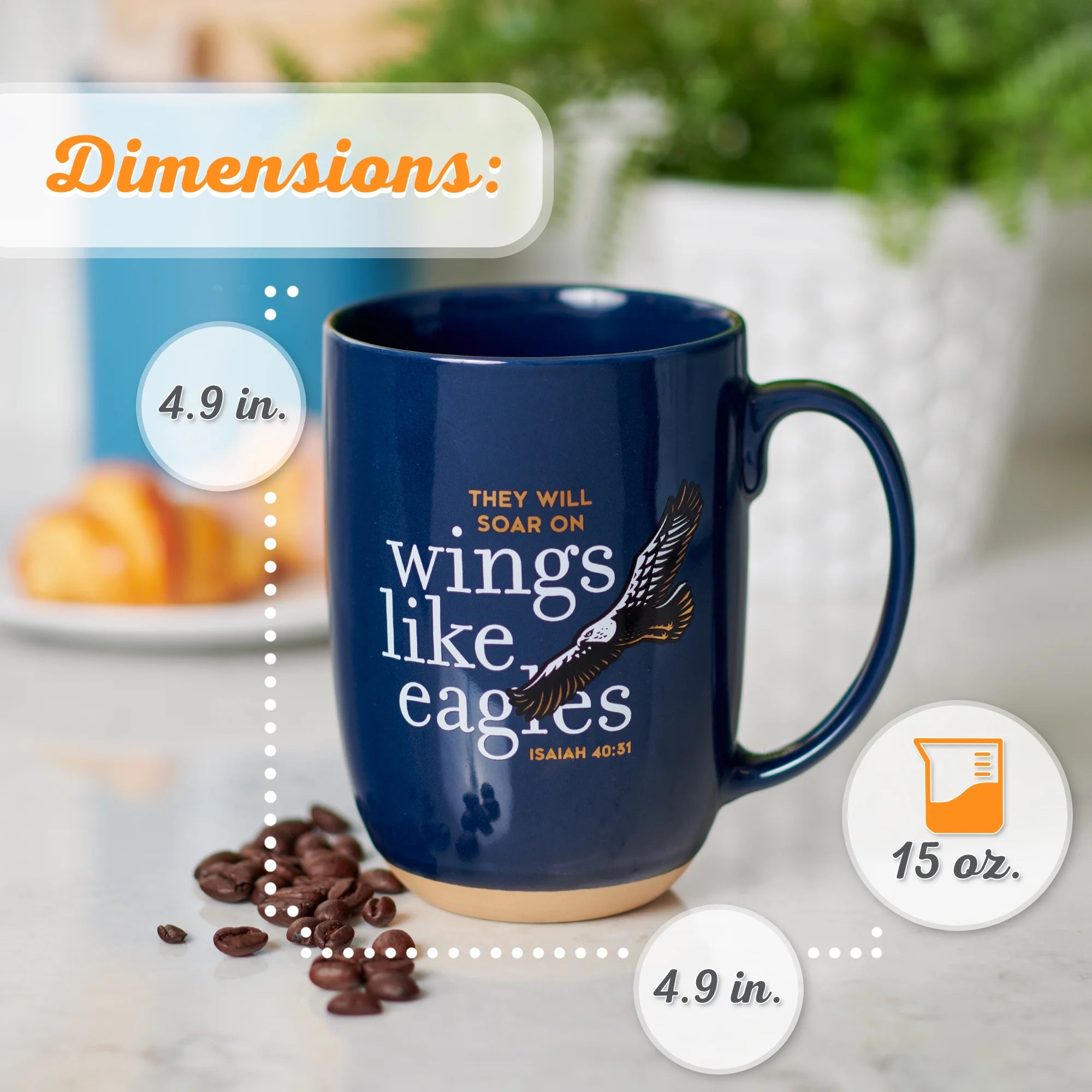 Coffee Mug Soar on Wings like Eagles Isaiah 40:31 Scripture, 15 Oz, Navy Blue