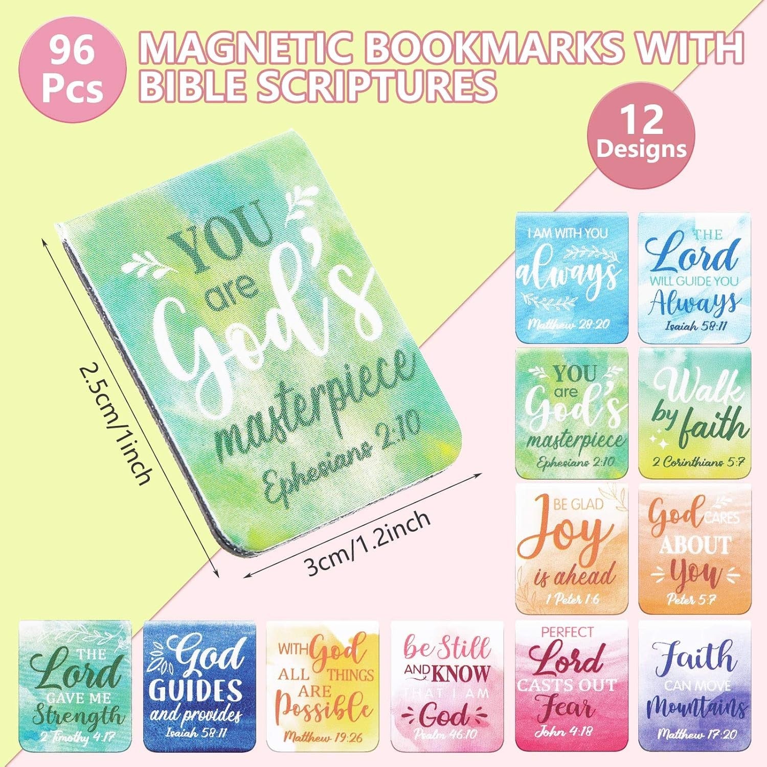 96 Pieces Bible Verse Magnetic Bookmarks 16 Styles Christian Magnet Book Markers