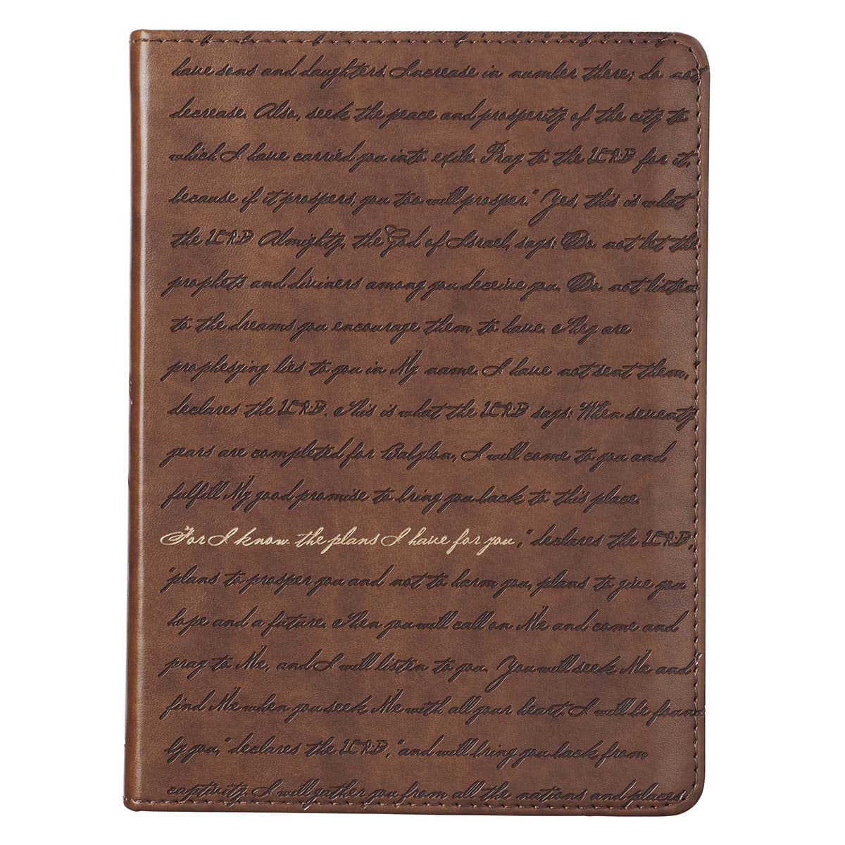 Classic Handy-Sized Journal for I Know the Plans Jeremiah 29:11 Bible Verse Inspirational Scripture Notebook W/Ribbon, Faux Leather Flexcover 240 Ruled Pages, Brown