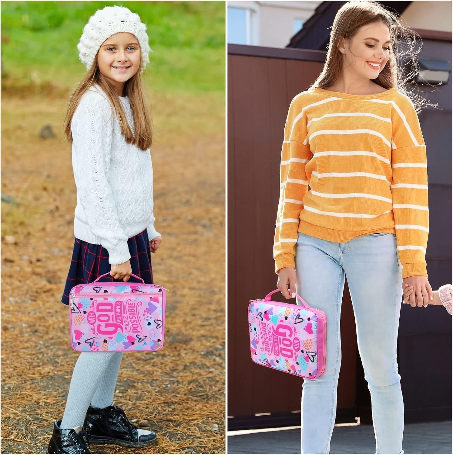Bible Cover Case for Women Girls Kids Bible Case Large Bible Tote Bag with Handl