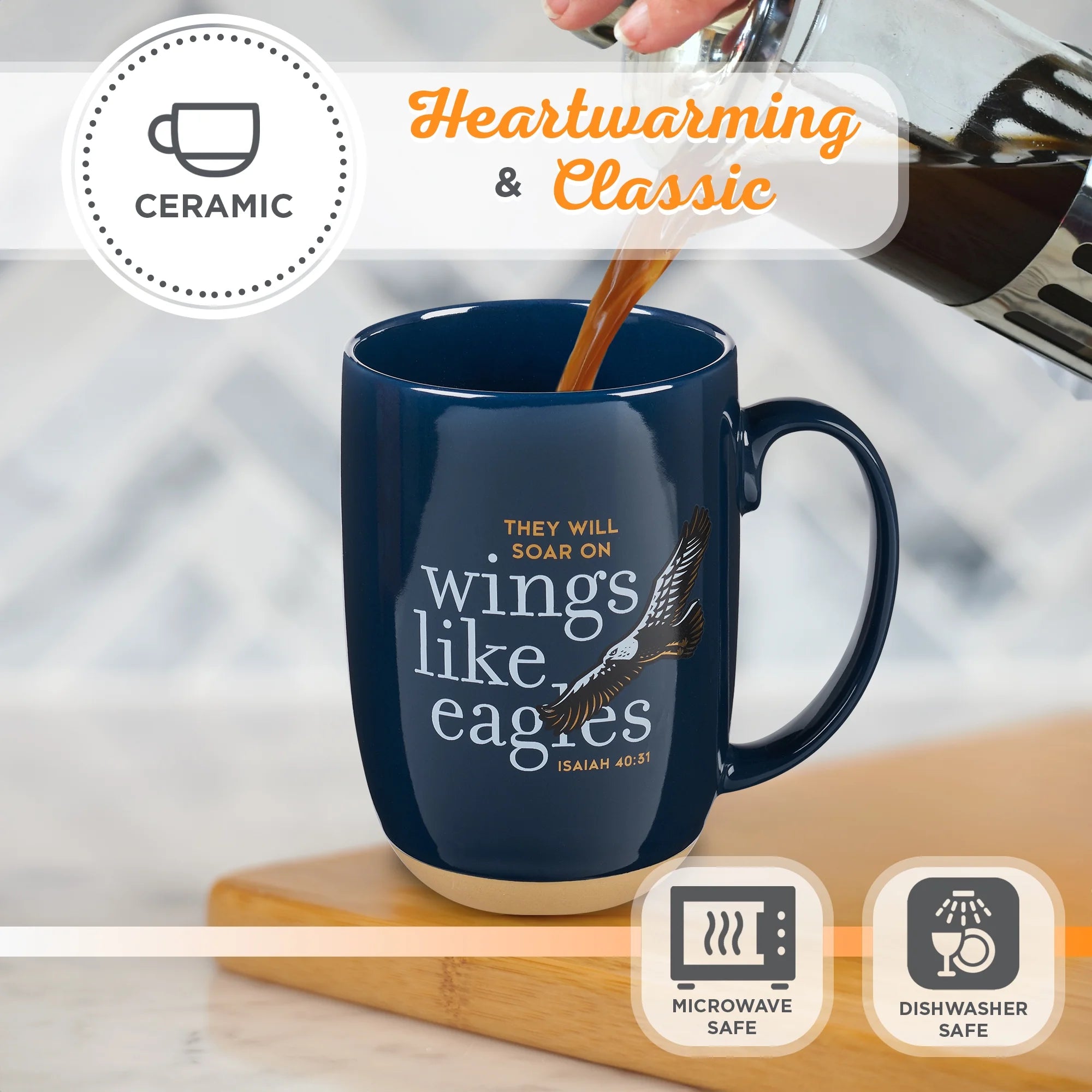 Coffee Mug Soar on Wings like Eagles Isaiah 40:31 Scripture, 15 Oz, Navy Blue