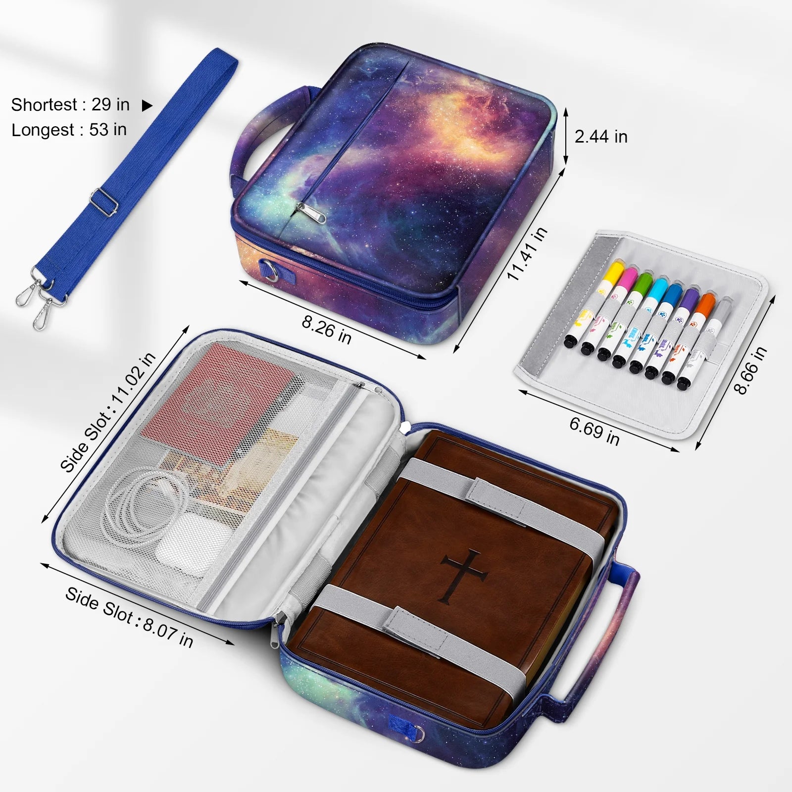 Large Bible Cover with Shoulder Strap, Durable Carrying Case, Bible Protection, Ideal Gift for Female Women, Galaxy