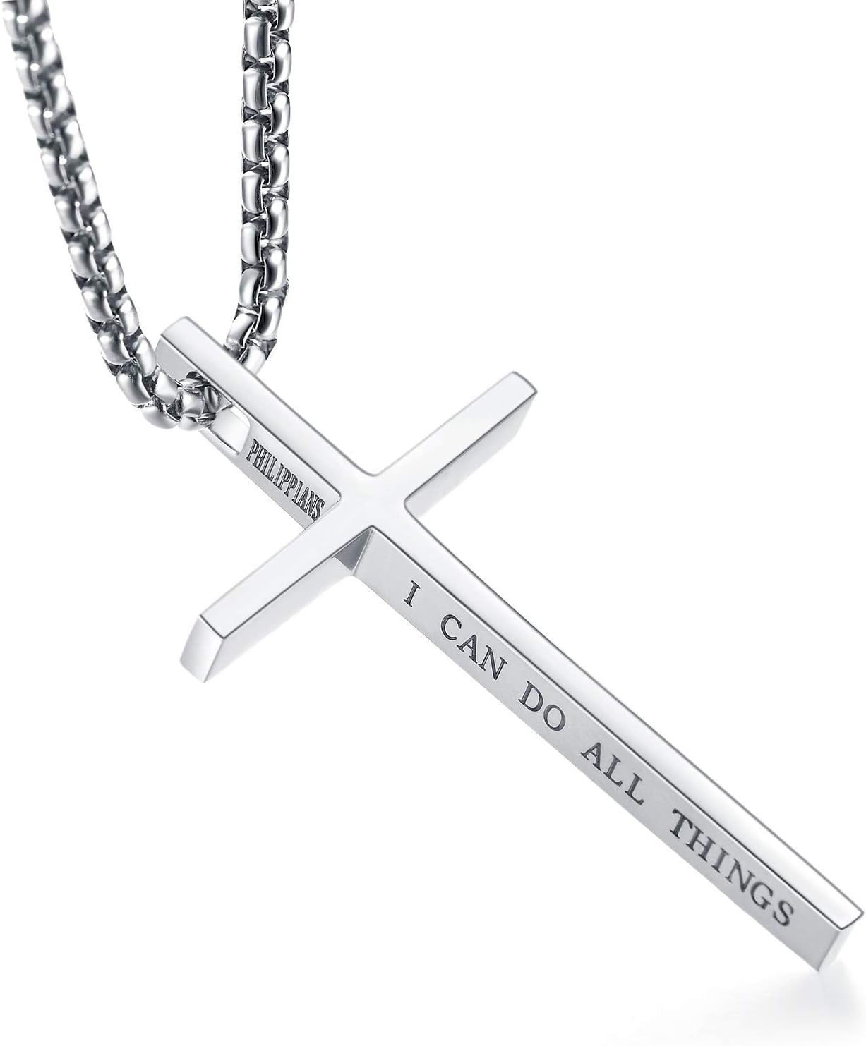 Cross Necklace for Men, Philippians 4:13 Christian Cross Stainless Steel Necklaces for Men