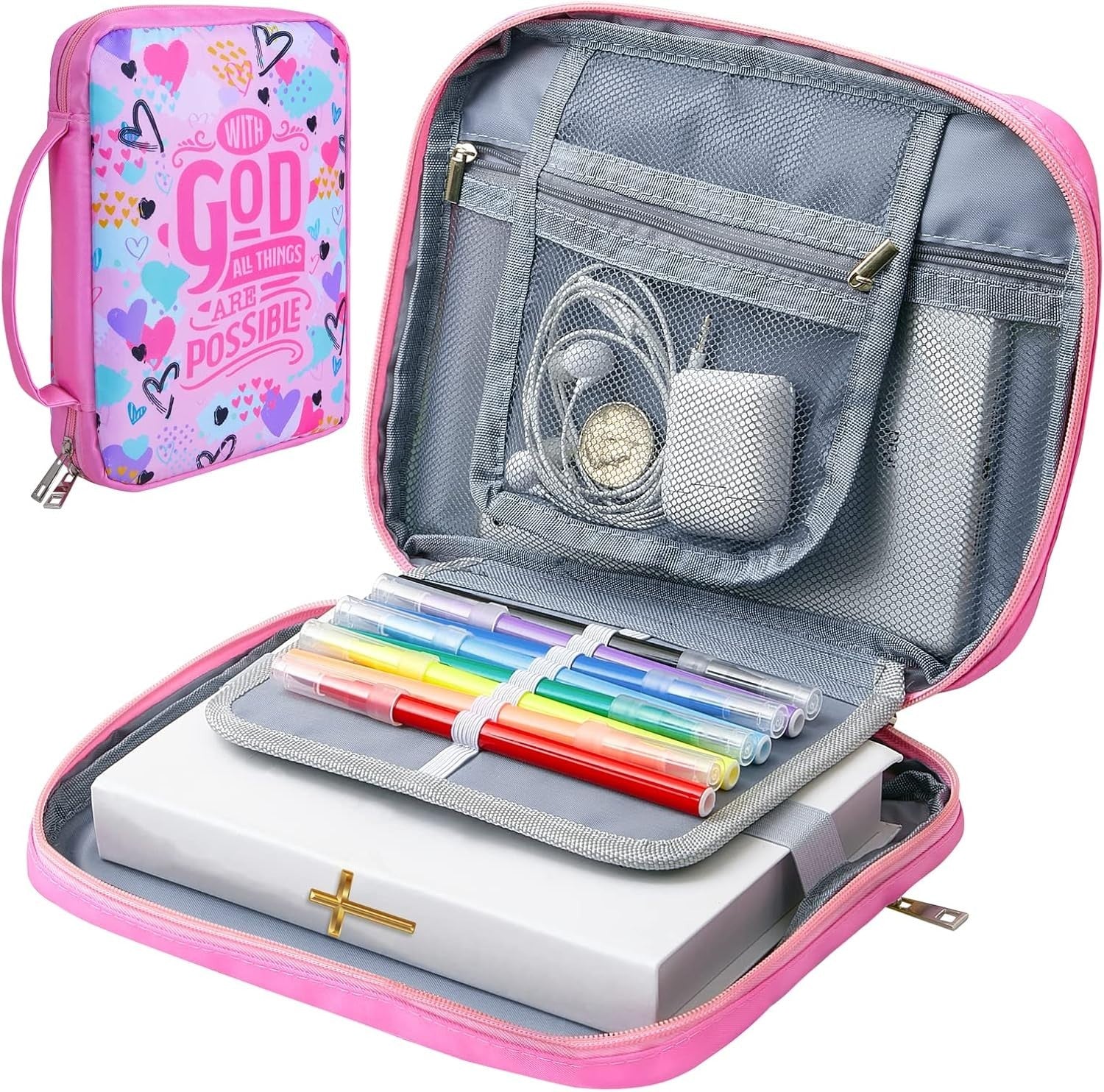 Bible Cover Case for Women Girls Kids Bible Case Large Bible Tote Bag with Handl