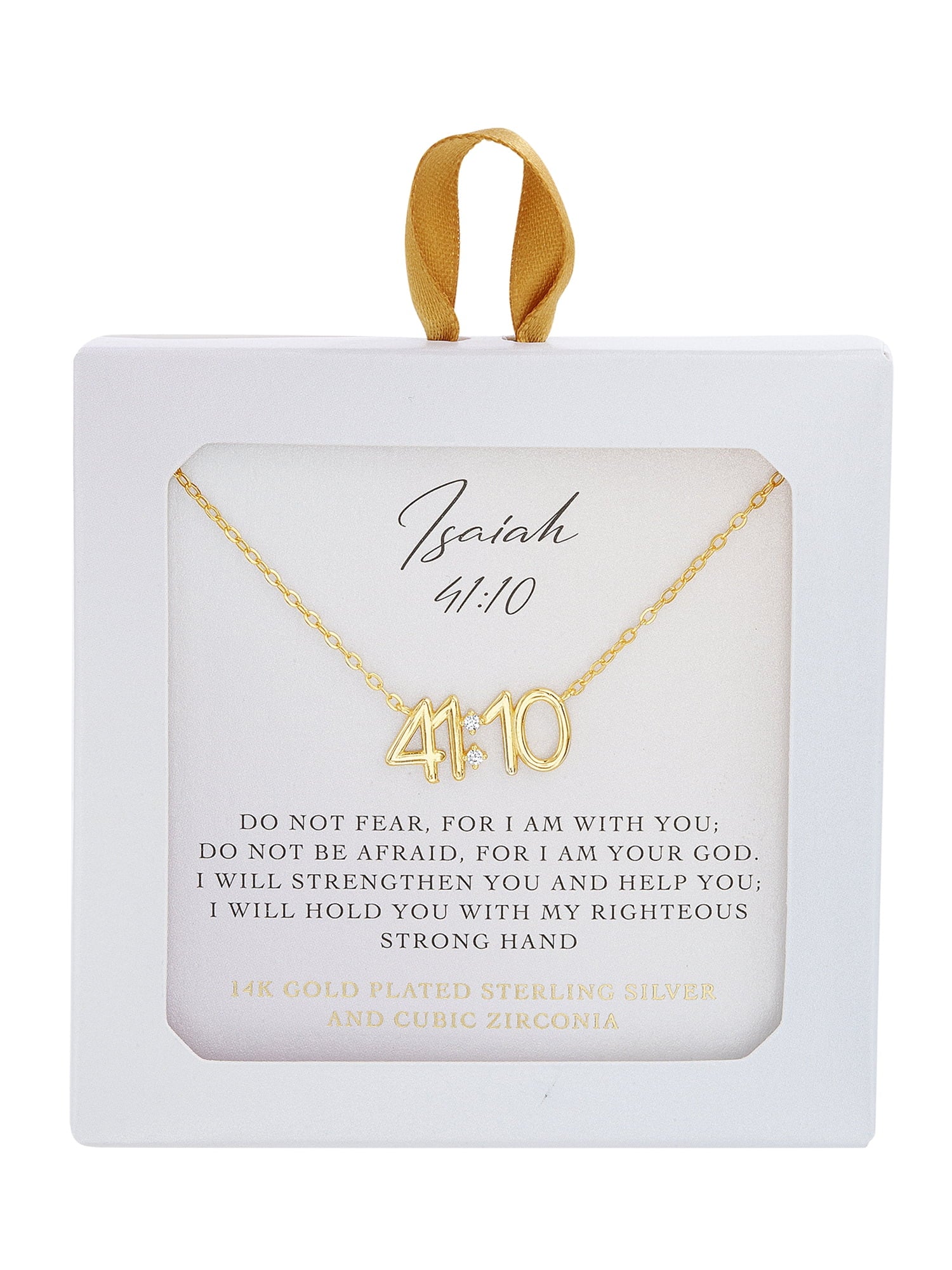 Sterling Silver 14K Gold-Plated Bible Verse Isaiah 41:10 16"+2" Necklace