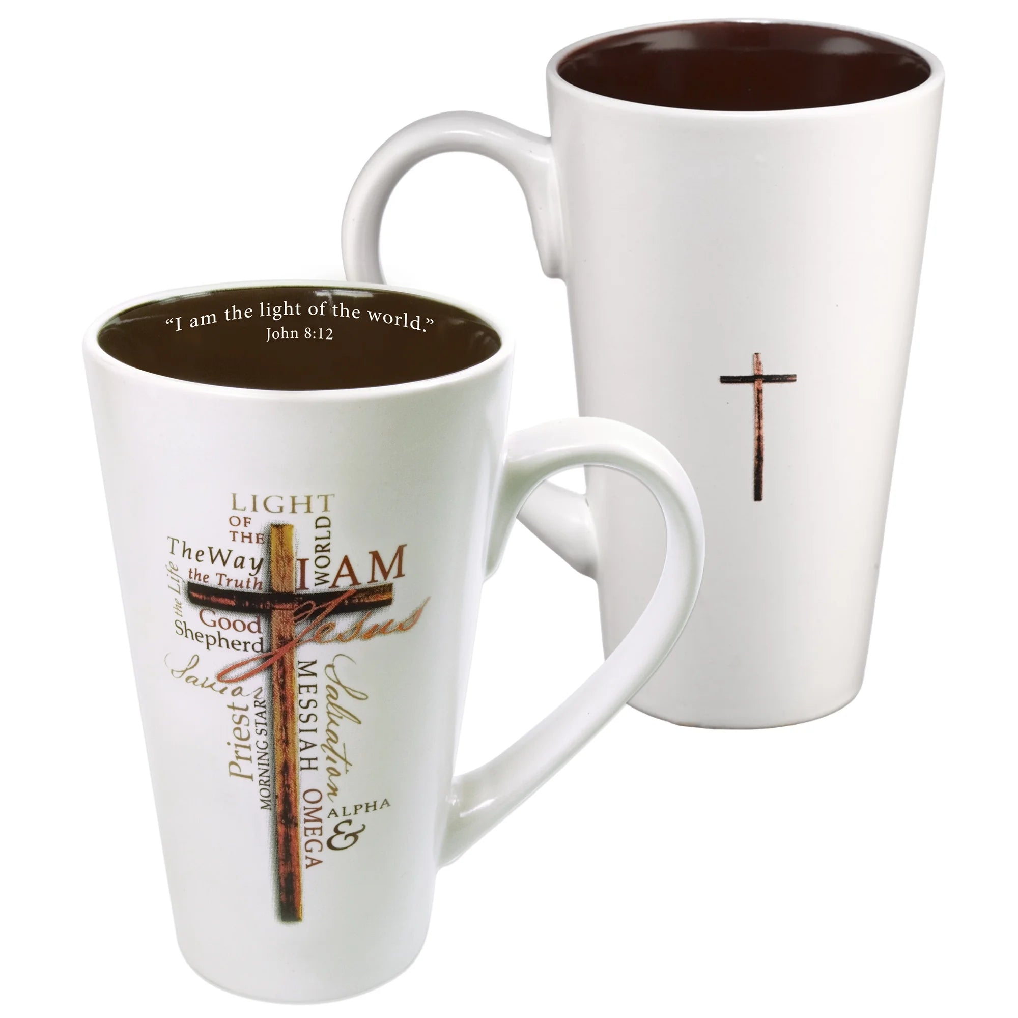 Tall Stoneware Coffee/Tea Mug Light of the World John 8:12 Bible Verse - Names of Jesus Mug for Men and Women 16Oz Cream Ceramic Cup with Large Handle