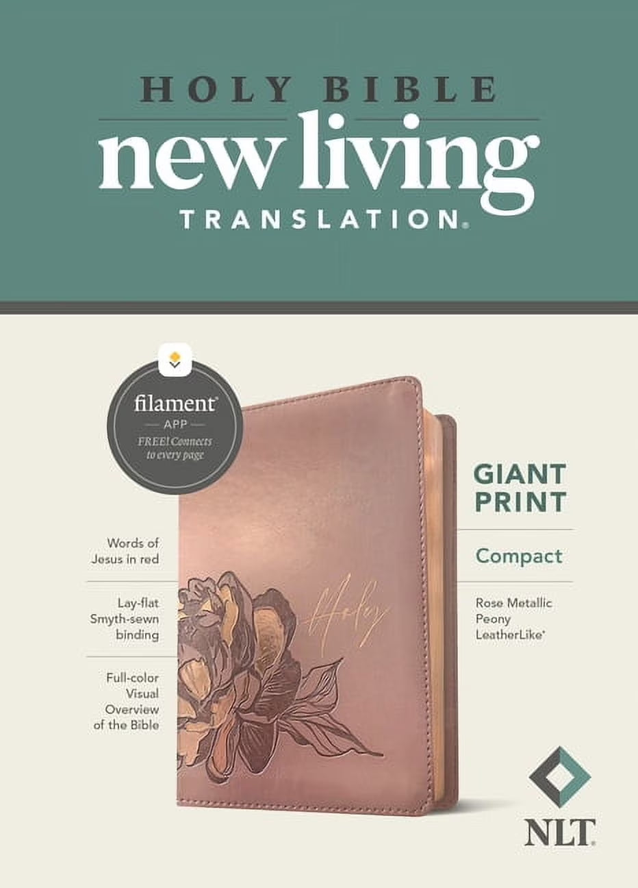 NLT Compact Giant Print Bible, Filament Enabled (Leatherlike, Rose Metallic Peony, Red Letter), (Hardcover)