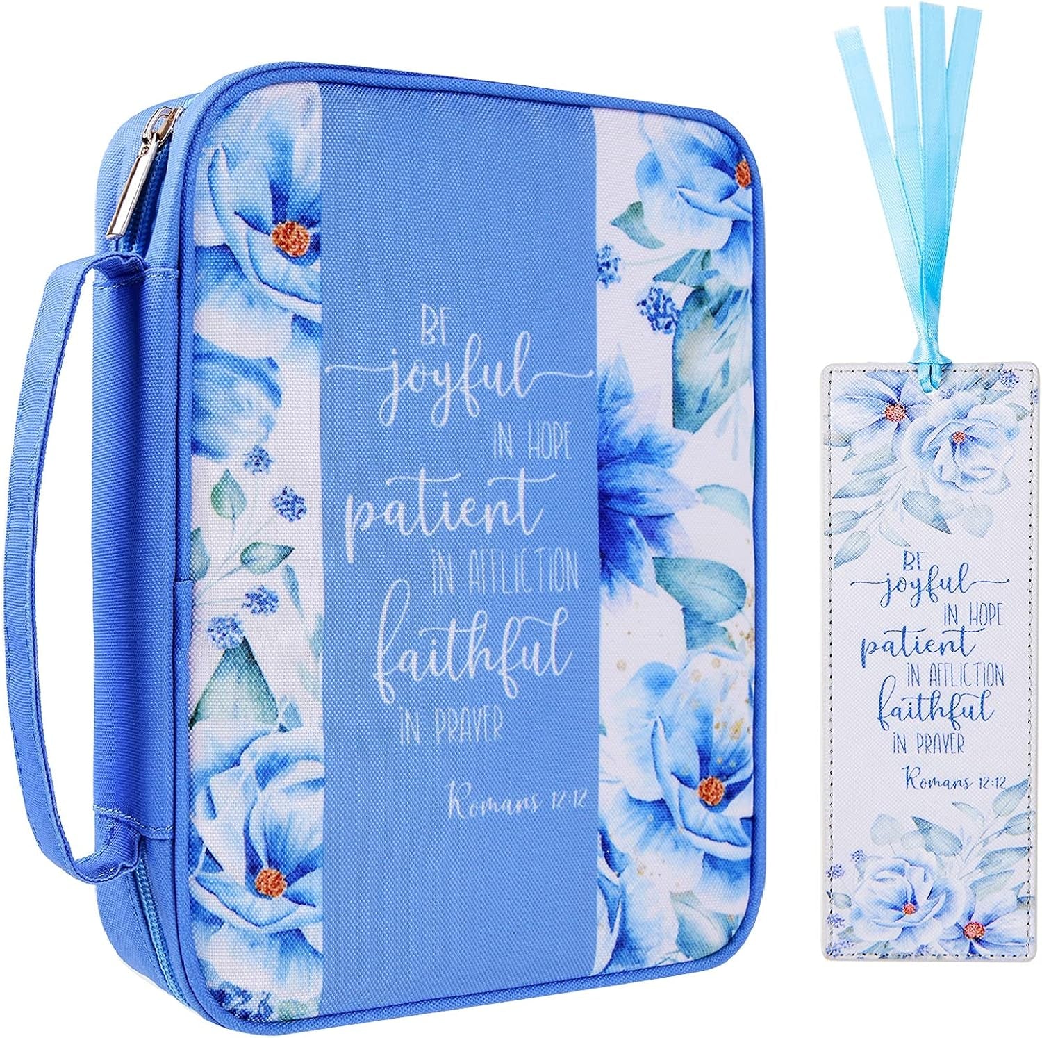Bible Cover, Carrying Book Case Church Bag Bible Protective with Handle & Front Pocket, Perfect Gift for Mother Kids Girls Women 10X7.5X2.4In (Winter Floral), Medium