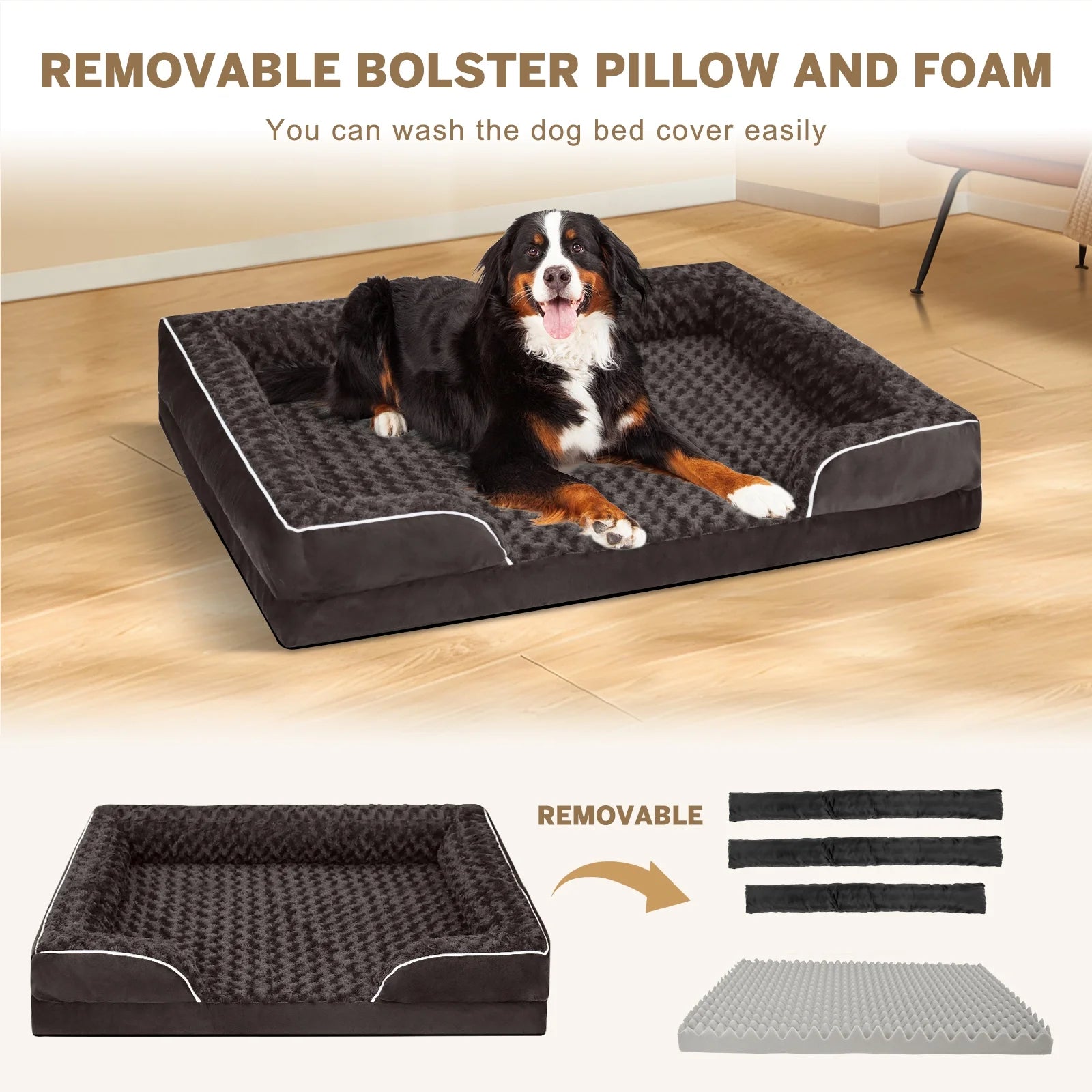 Large Dog Bed for Extra Large Dogs Waterproof Orthopedic Dog Sofa Bed Non Slip Pet Couch with Removable Washable Cover Supportive Foam M to XXL, Brown