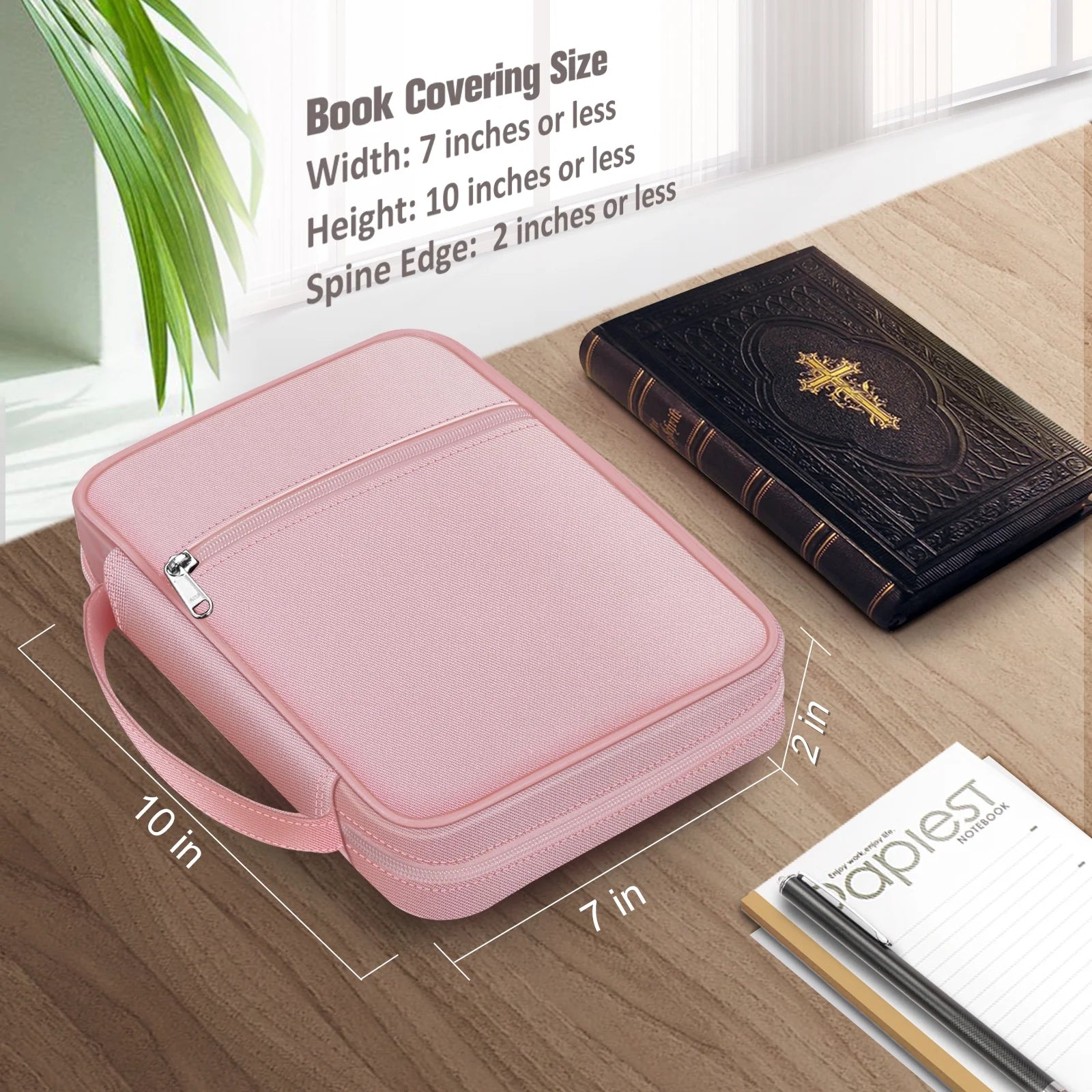 Bible Cover, Carrying Book Case Church Bag Bible Protective with Handle and Zippered Pocket, Perfect Gift for Men Women Father, Rose Gold
