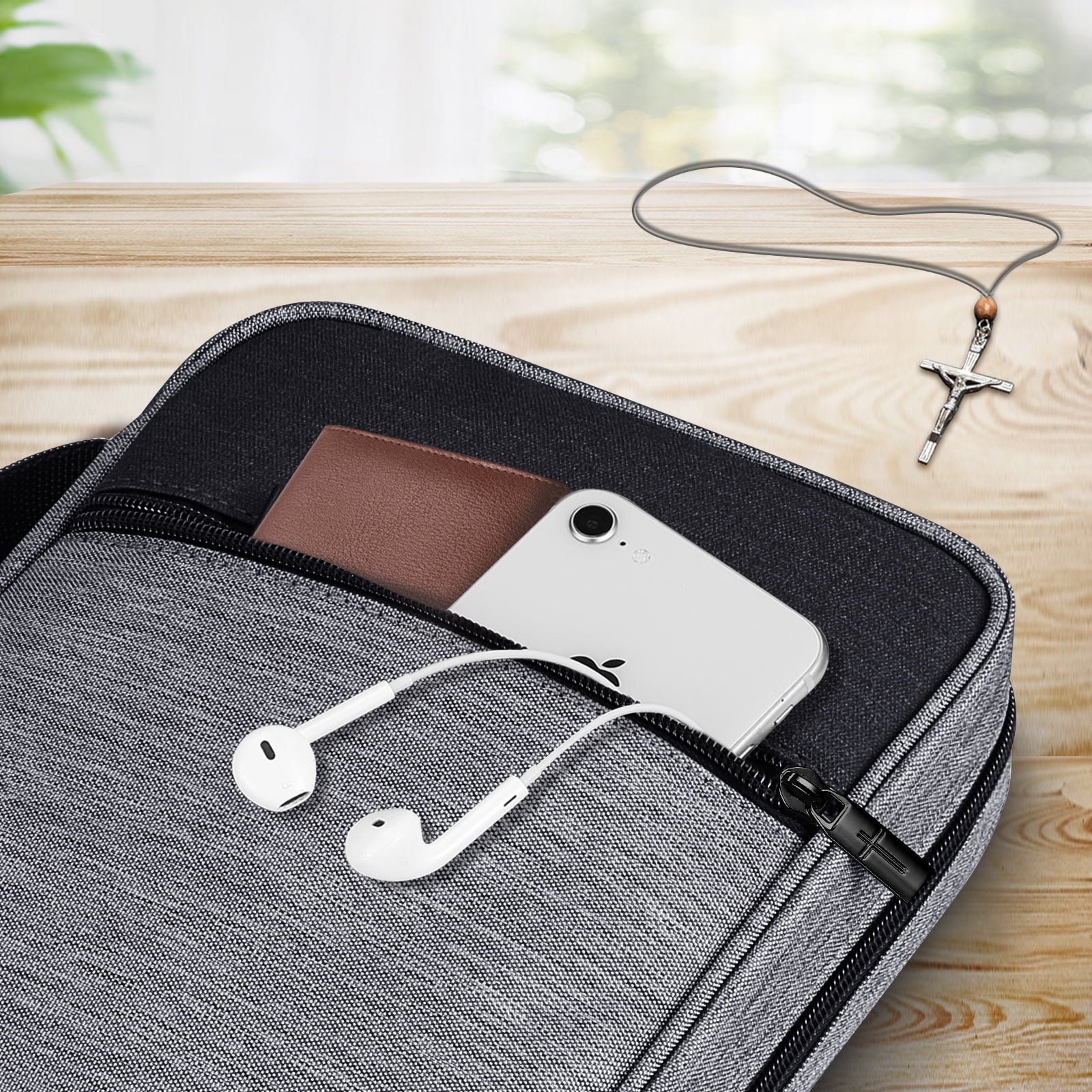 Bible Cover, Carrying Book Case Church Bag Bible Protective with Handle and Zippered Pocket, Perfect Gift for Men Women Father, Gray