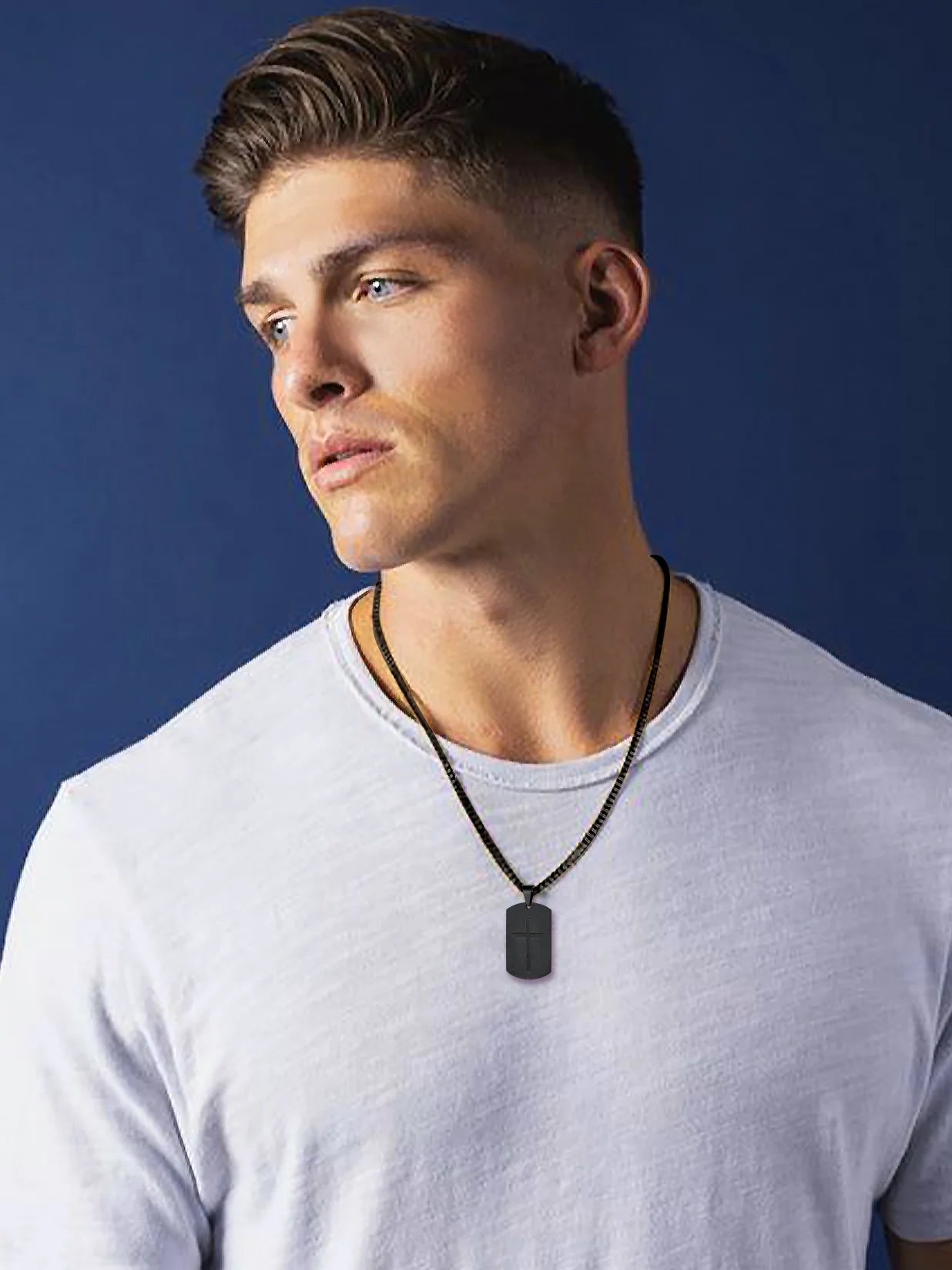 Cross Necklace for Men Stainless Steel Dog Tag Bible Verse Black Pendant Chain Christmas Jewelry Gifts for Son