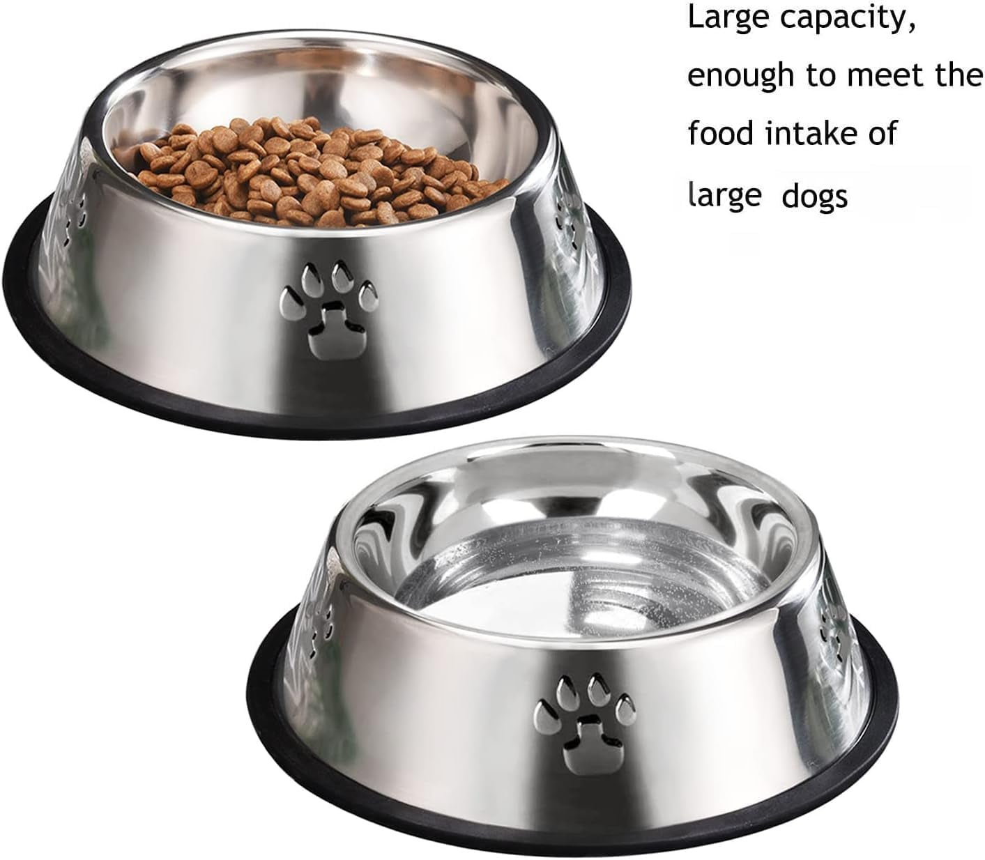 2 Stainless Steel Dog Bowls, Puppy Kitten Feeding Bowls, Shallow Cat Dish with Rubber Base, Mini and Small Pet Feeder Food Water Plate (S-11Oz)