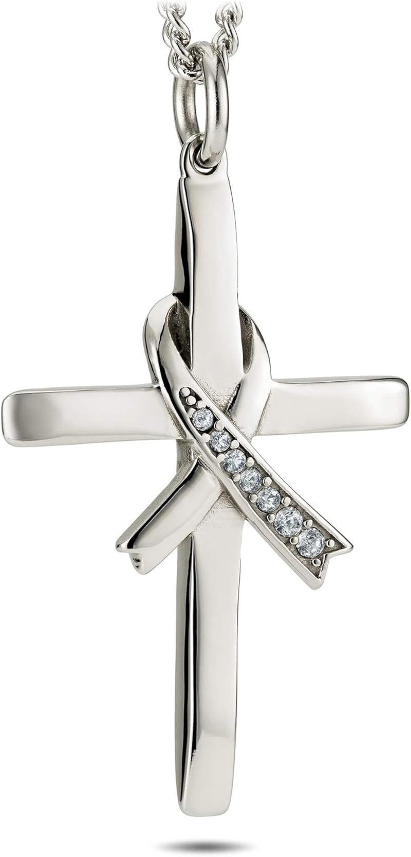 Women'S Stainless Cross with Crystal Ribbon Necklace Isaiah 46:4 Christian Jewelry