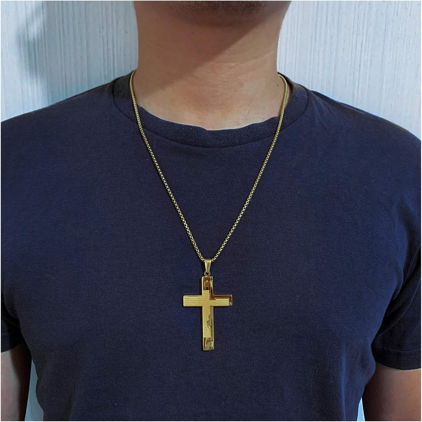 Lord'S Prayer Stainless Steel Cross Pendant Necklace Religion Cross Chain Inspirational Gift for Men&Women