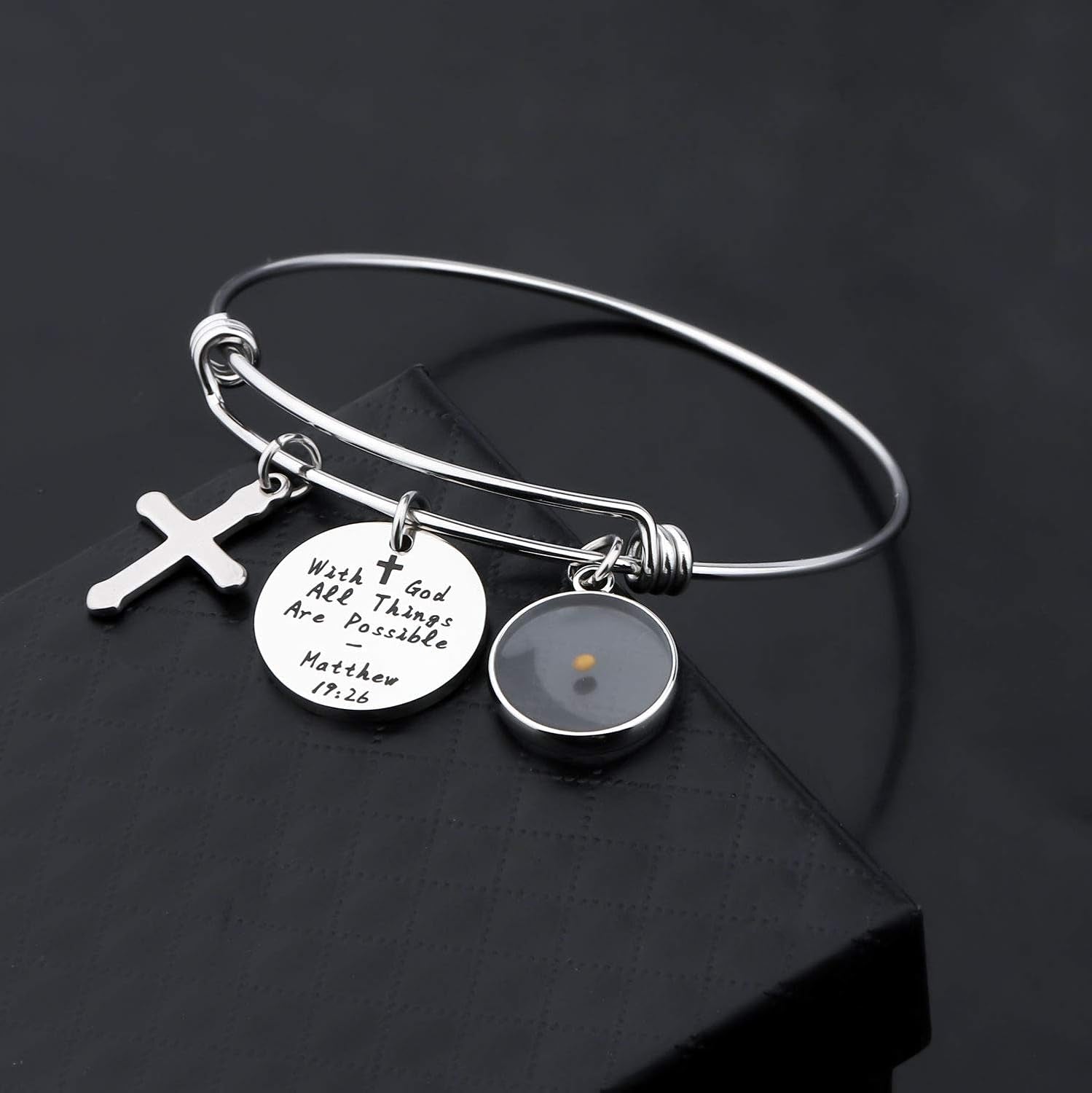 Mustard Seed Bible Verse Bracelet with God All Things Are Possible Religious Faith Jewelry Christian Gifts for Women Girls