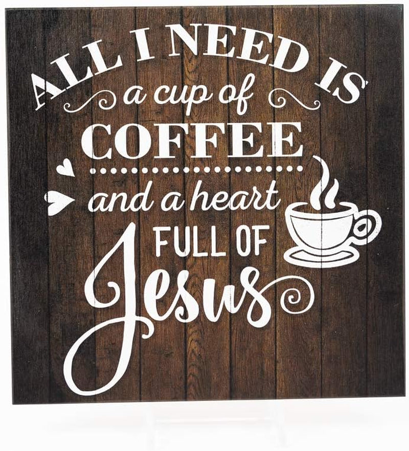 Coffee and Jesus Sign Christian Wood Decor Rustic Signs Wooden Decorations Kitchen Small Religious Plaque Station Wall Home Faith Family Farmhouse Inspirational Scripture 12 X 12 Art B3-12120061069