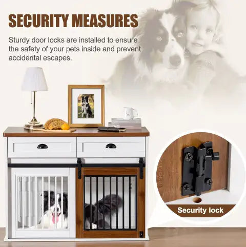 Heavy Duty Furniture Style Dog Cage Wooden Double Door Side Cabinet Dog Crate.